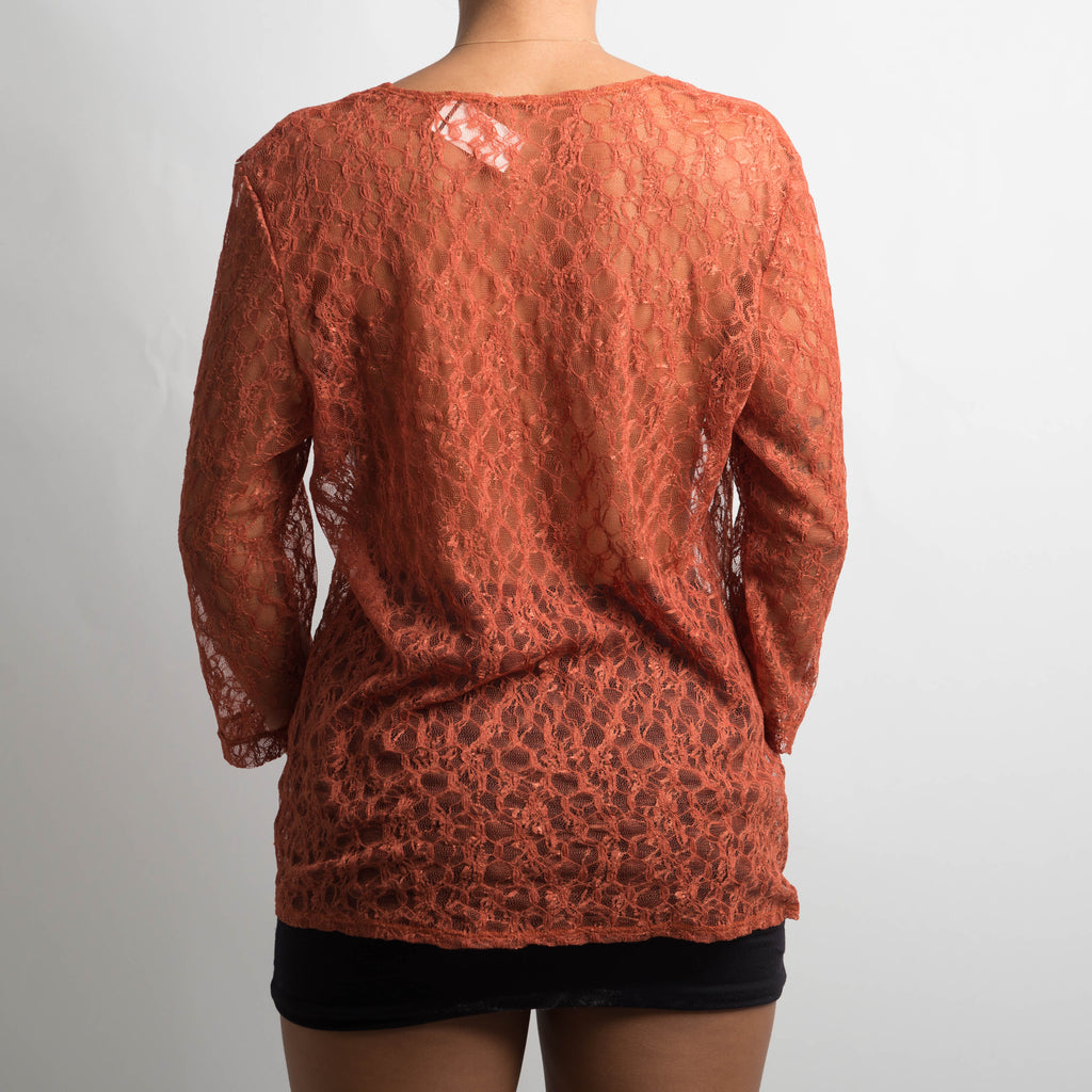 ORANGE LACE LONG SLEEVE TOP