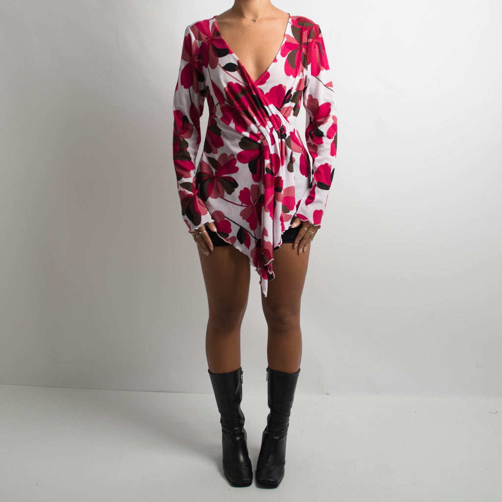 FLORAL MESH LONG SLEEVE TOP