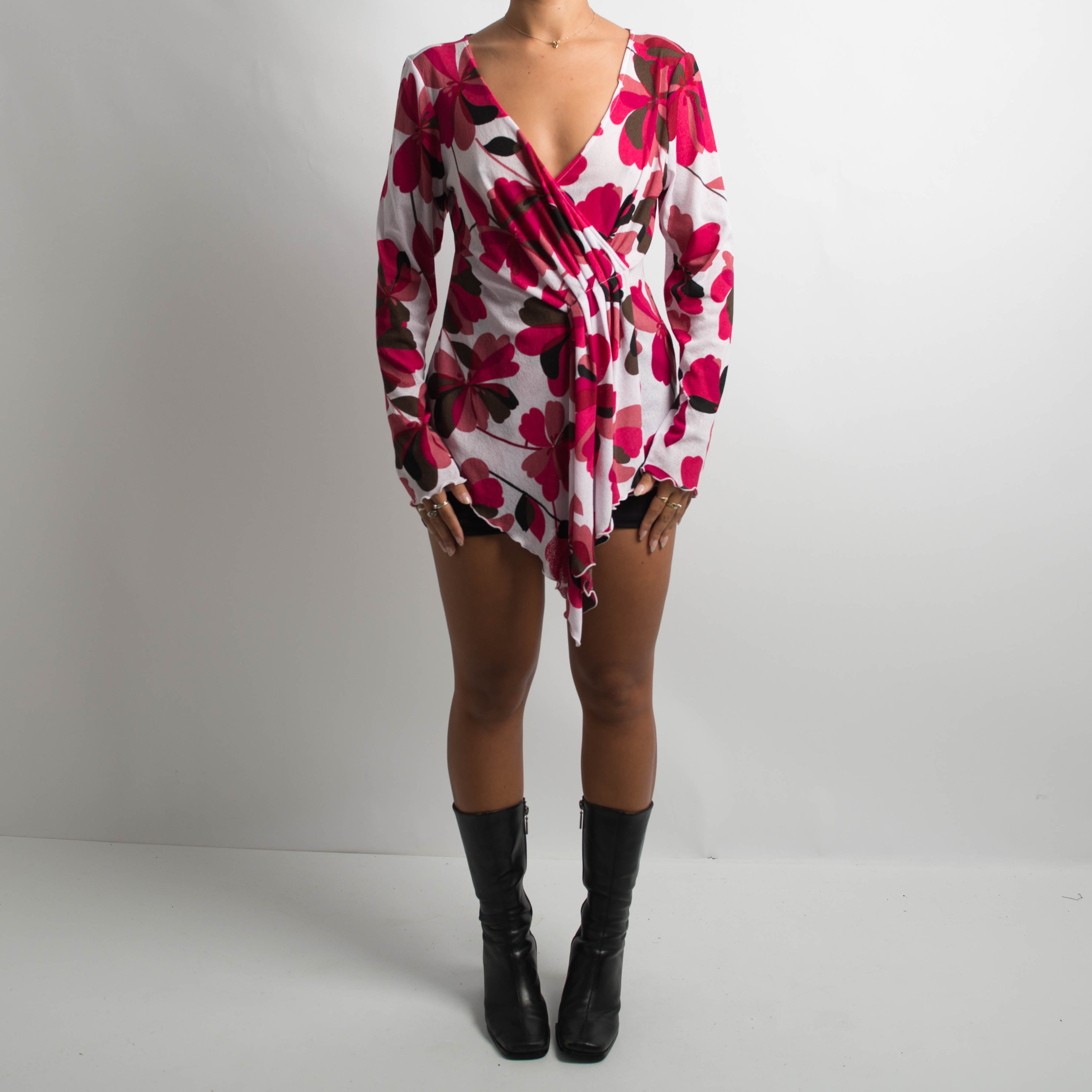 FLORAL MESH LONG SLEEVE TOP