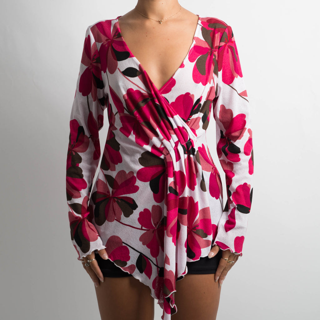 FLORAL MESH LONG SLEEVE TOP