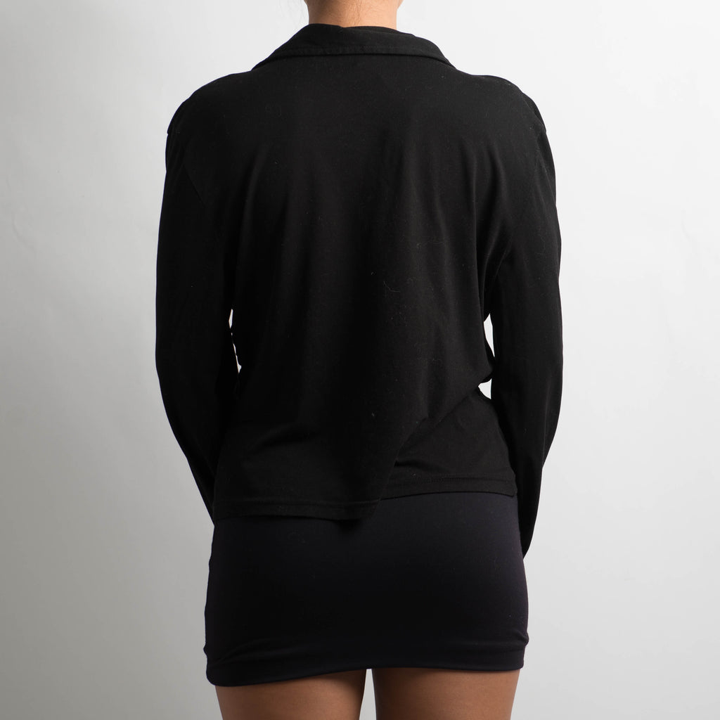 BLACK ZIP FRONT BLOUSE