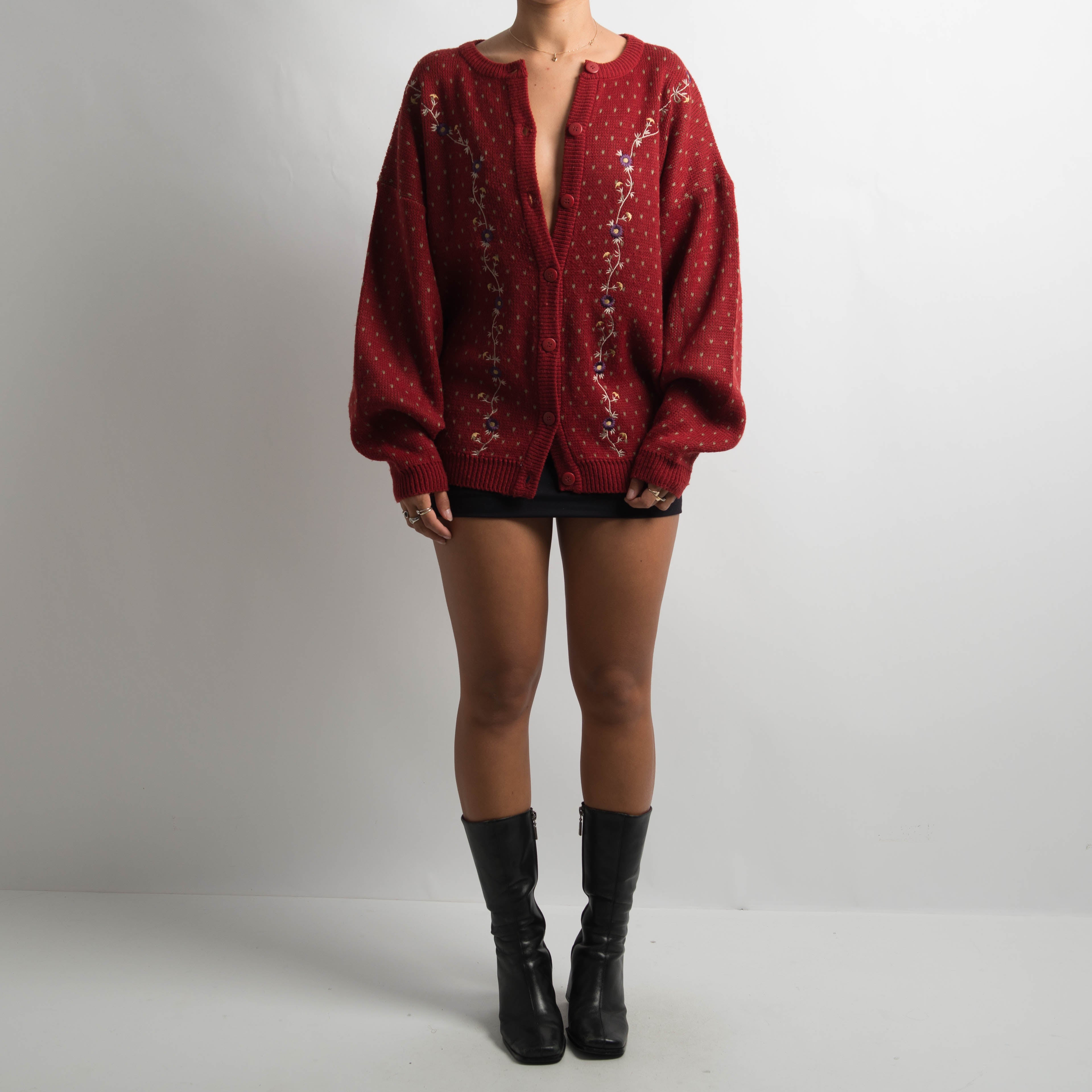 RED EMBROIDERED CARDIGAN