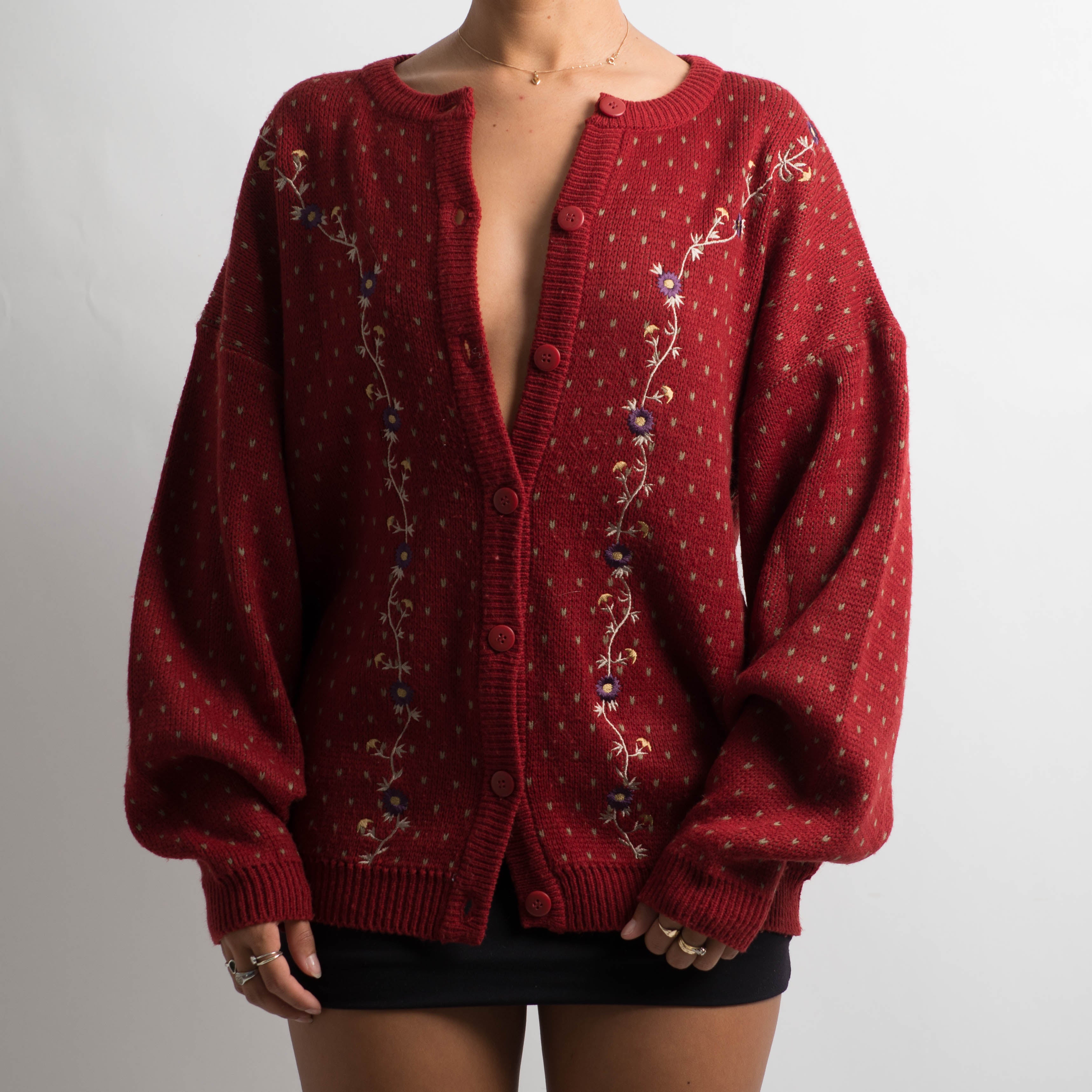 RED EMBROIDERED CARDIGAN