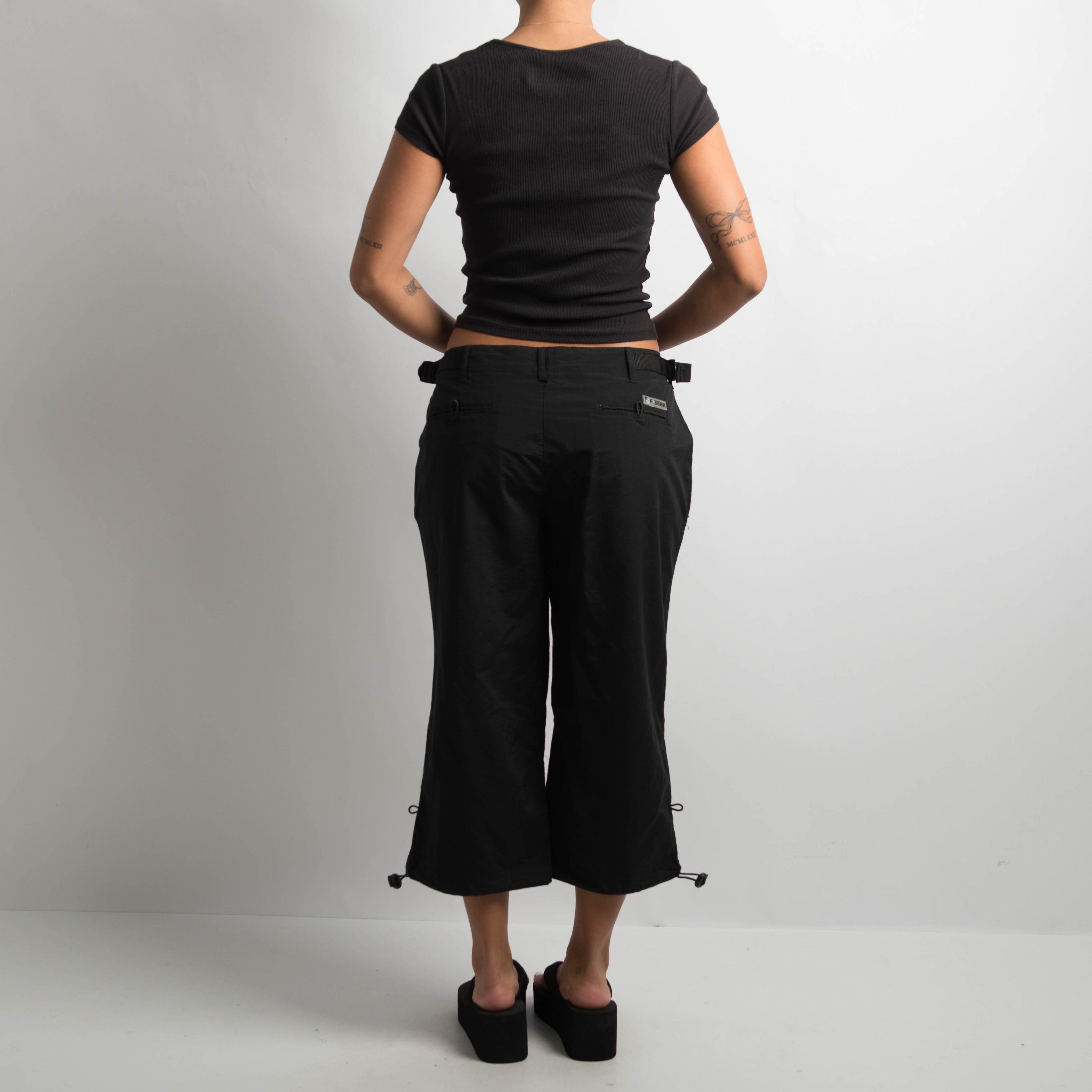 BLACK CROP UTILITY PANTS