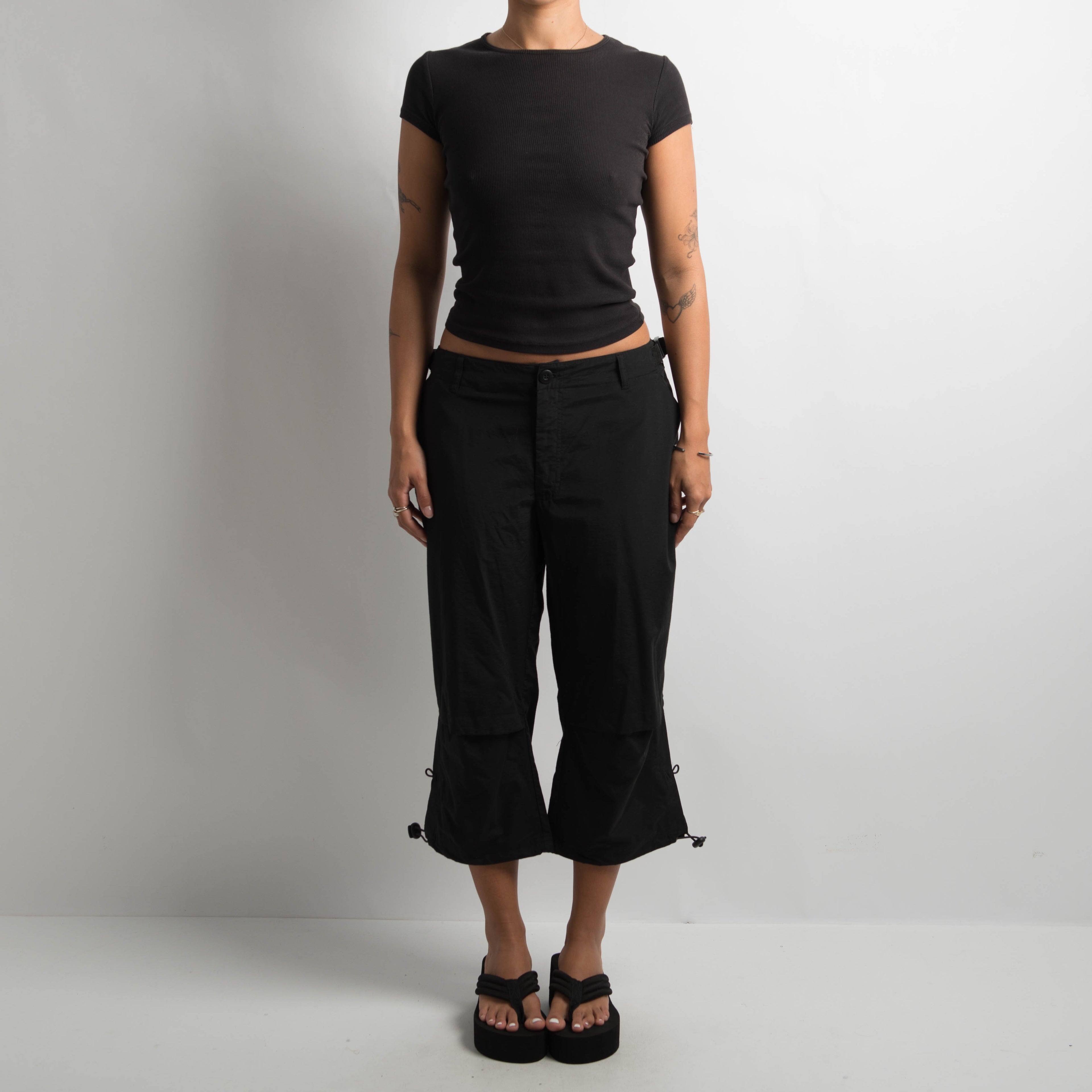 BLACK CROP UTILITY PANTS