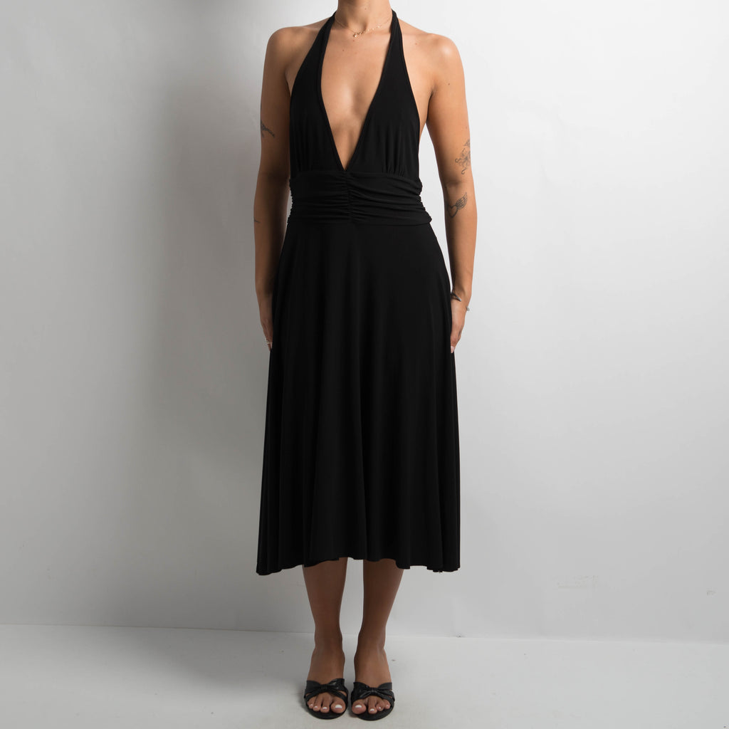 BLACK HALTER EVENING DRESS