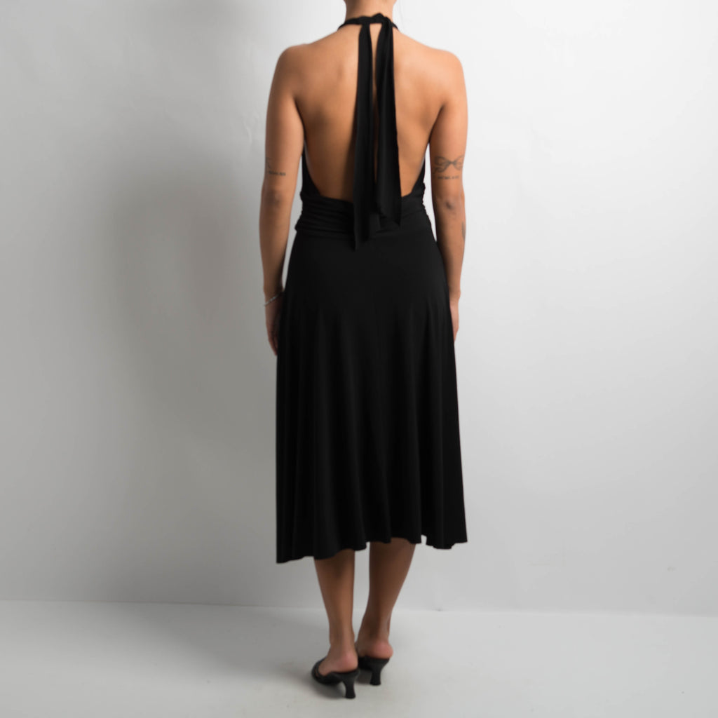 BLACK HALTER EVENING DRESS