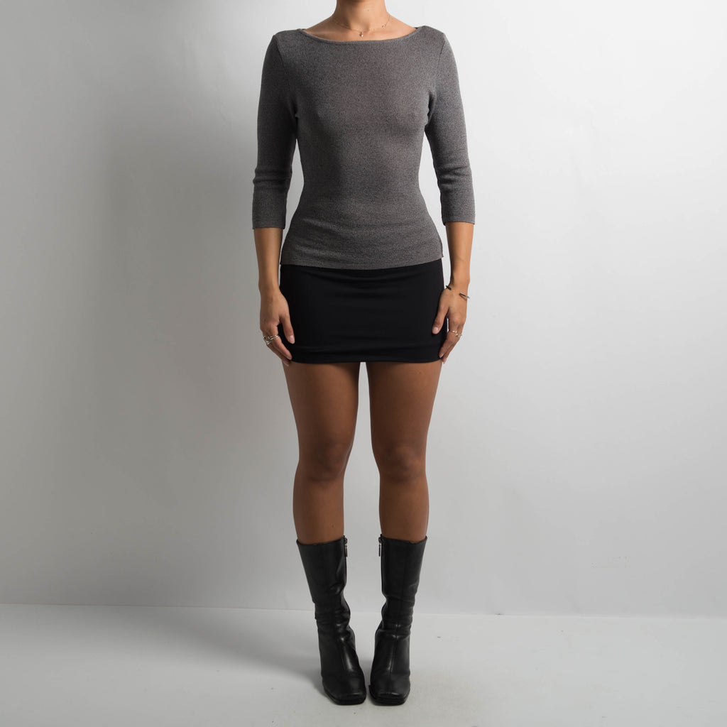 GREY KNIT 3/4 SLEEVE TOP