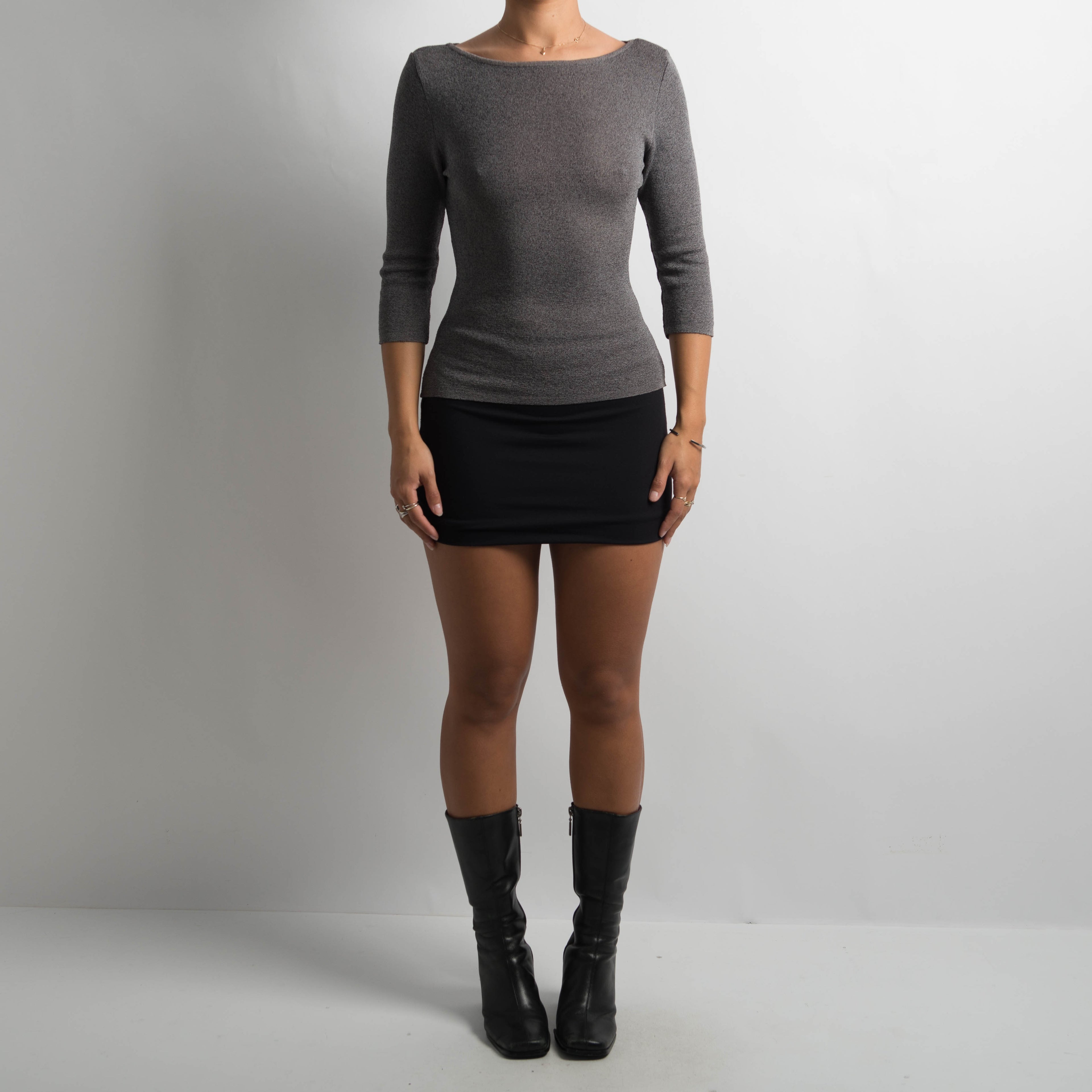 GREY KNIT 3/4 SLEEVE TOP