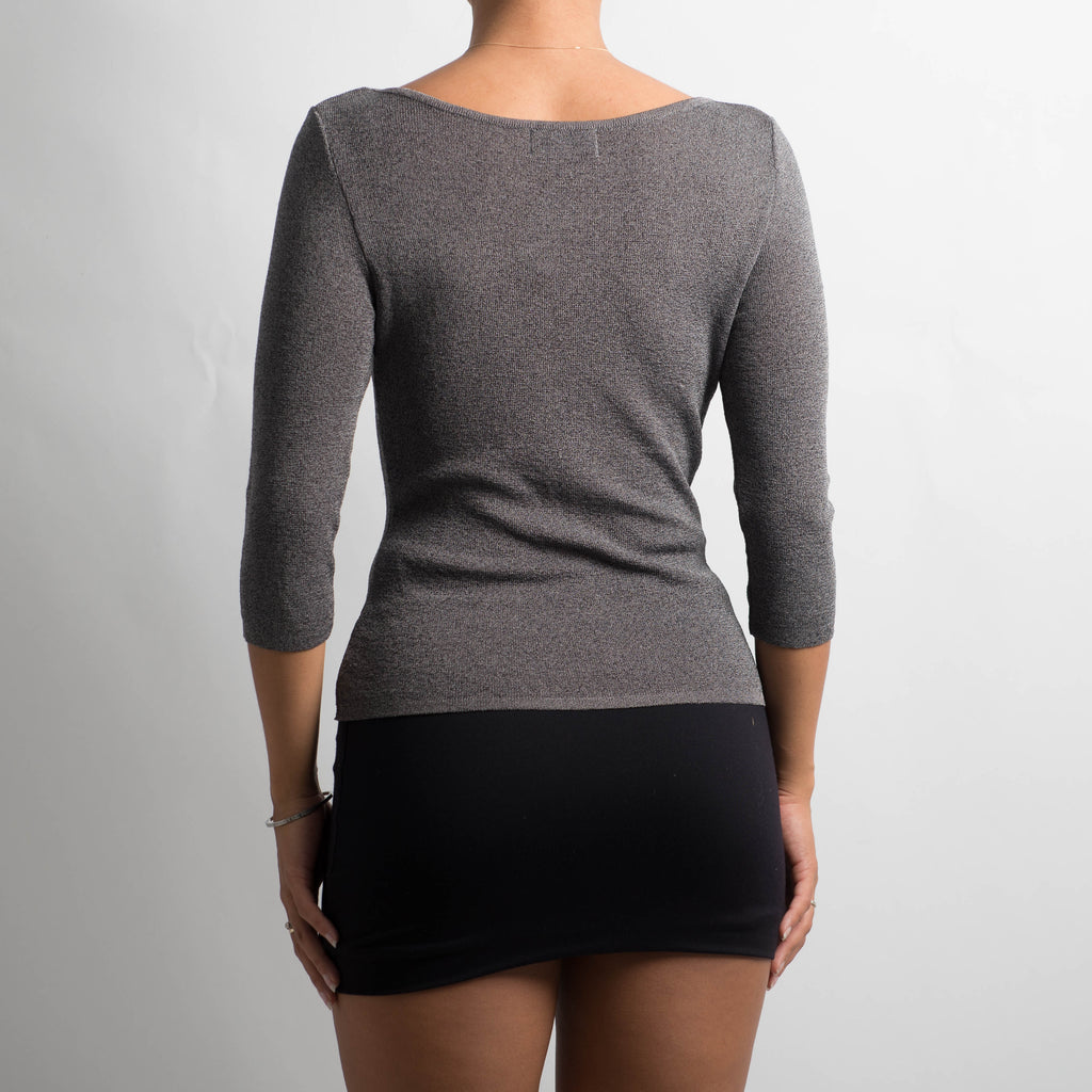 GREY KNIT 3/4 SLEEVE TOP