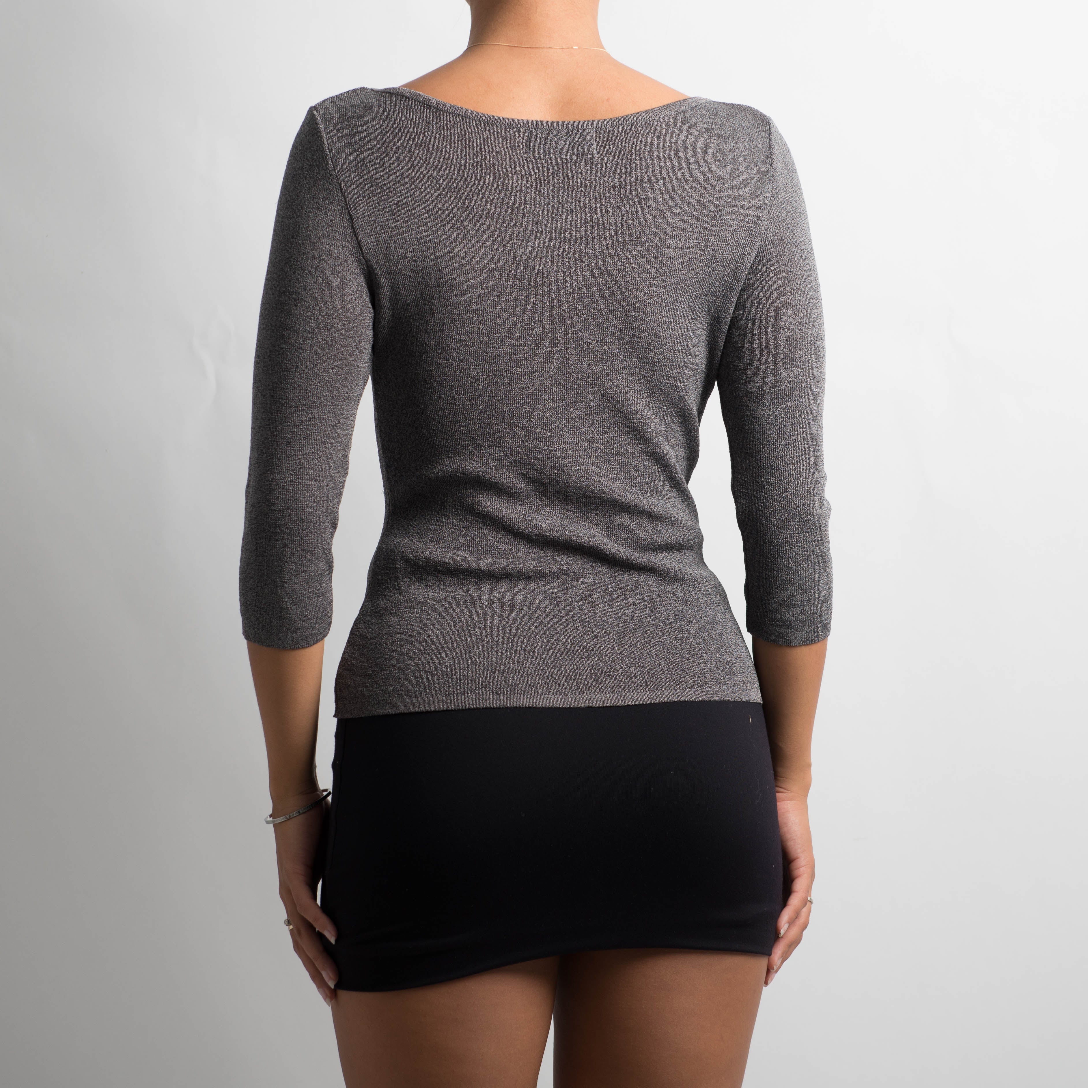 GREY KNIT 3/4 SLEEVE TOP