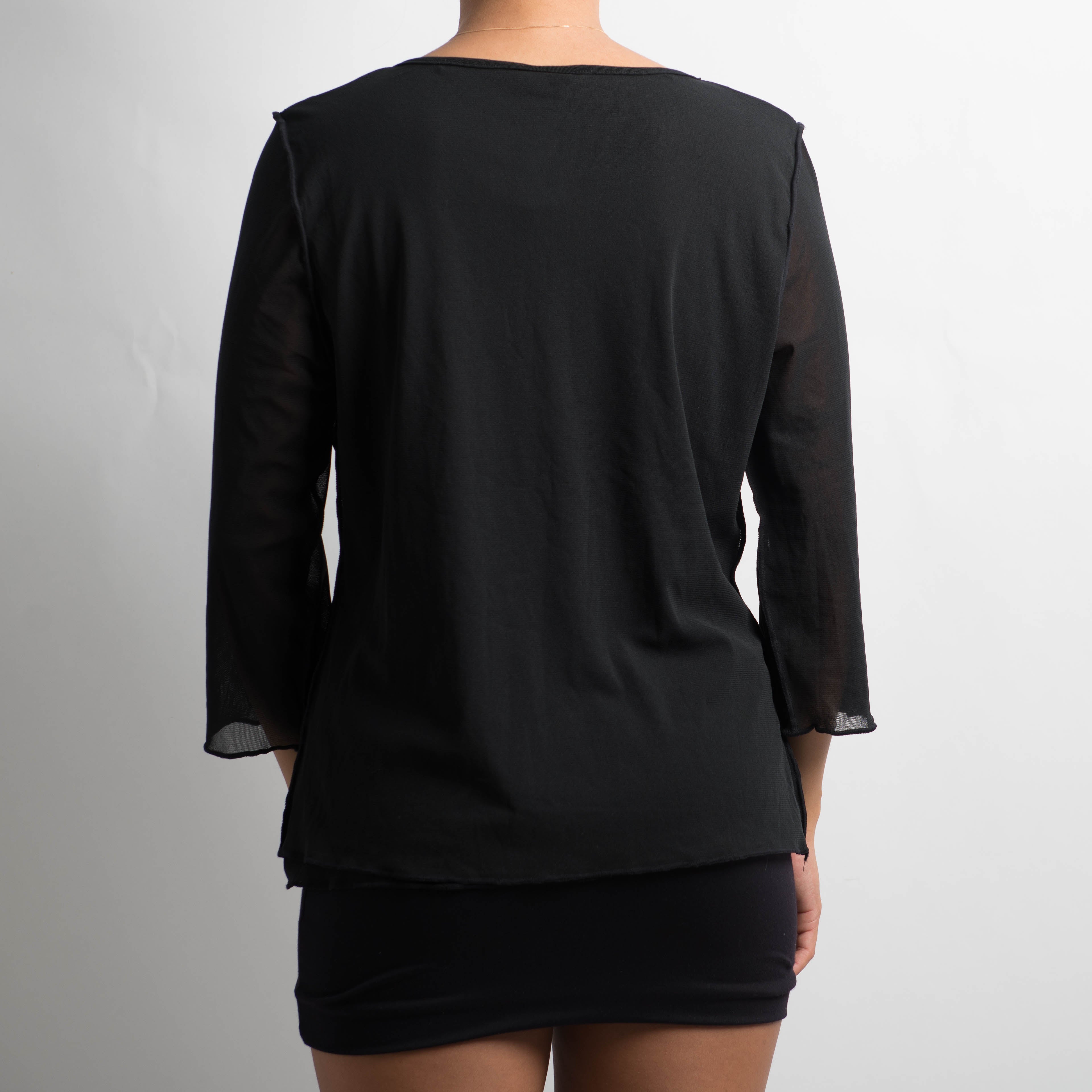 BLACK MESH LONG SLEEVE TOP