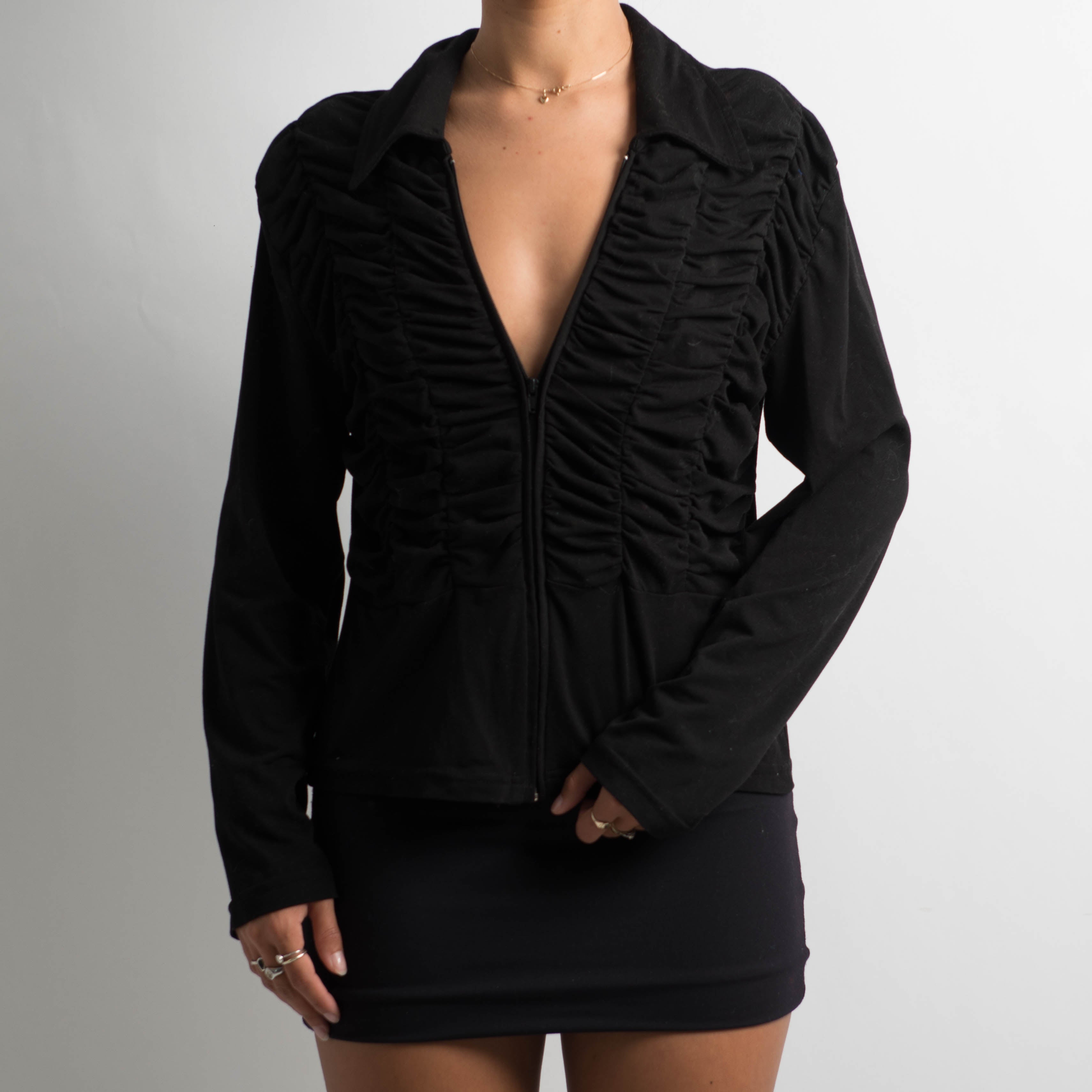 BLACK ZIP FRONT BLOUSE