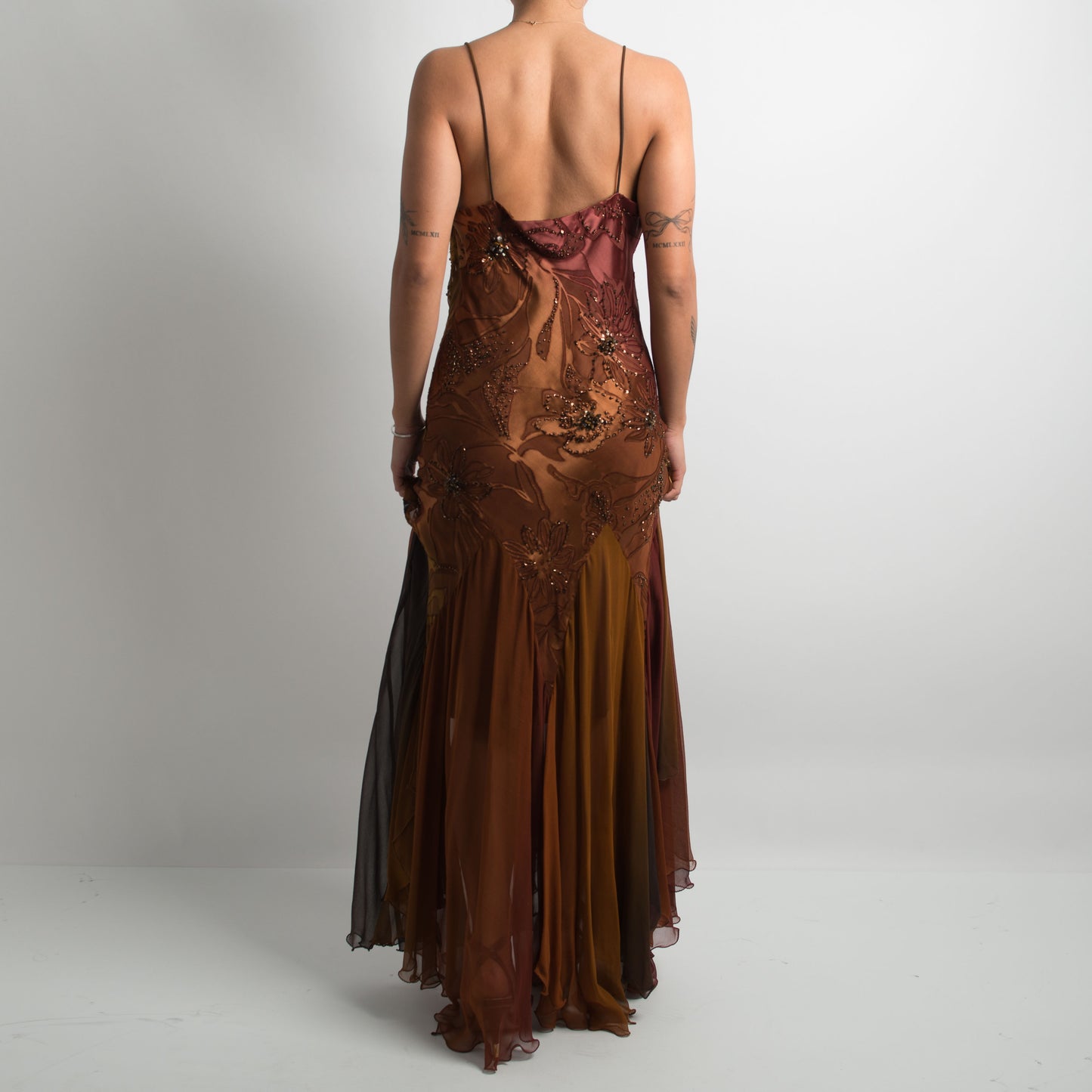 BROWN SILK LAYERED GOWN