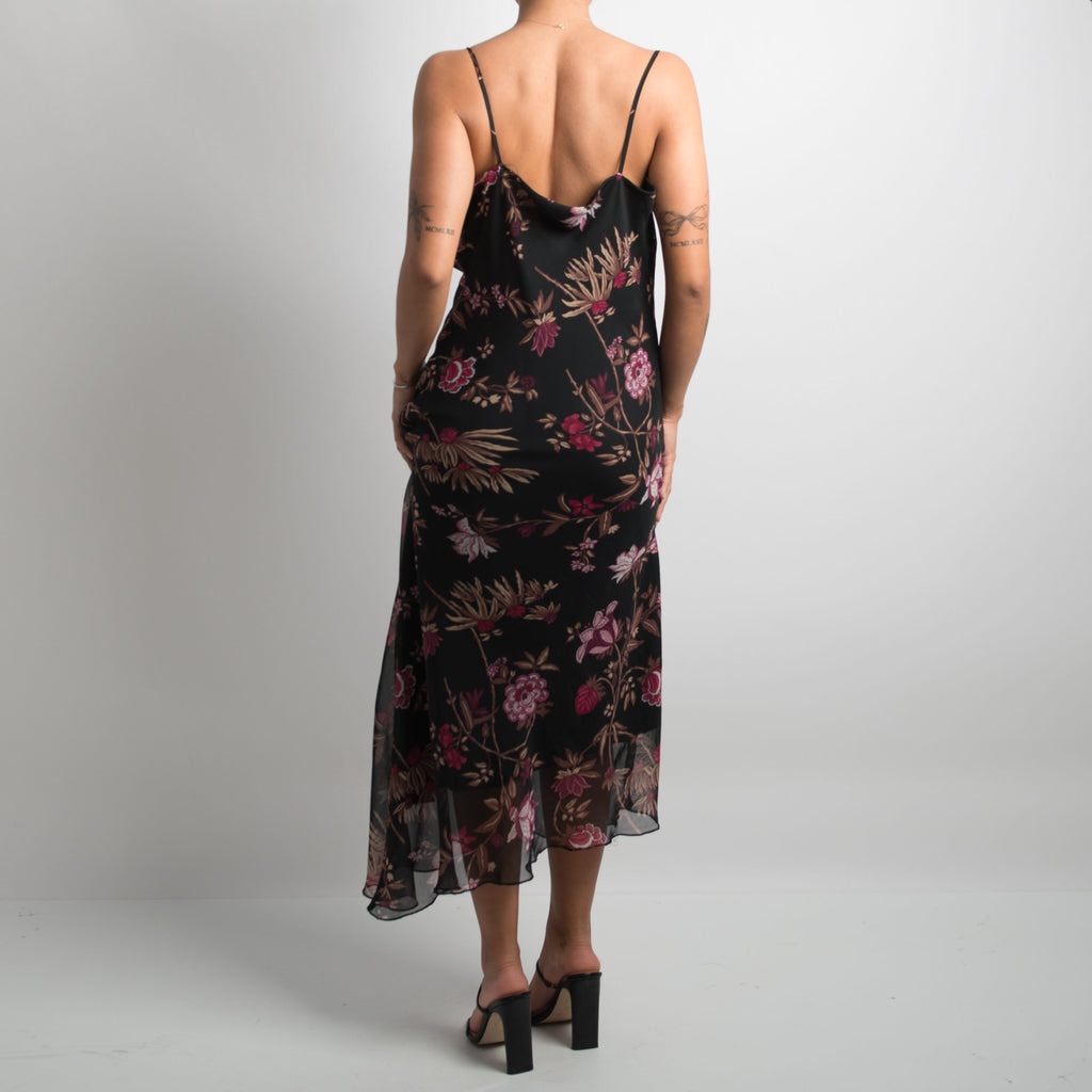 ASYMMETRIC FLORAL EVENING DRESS