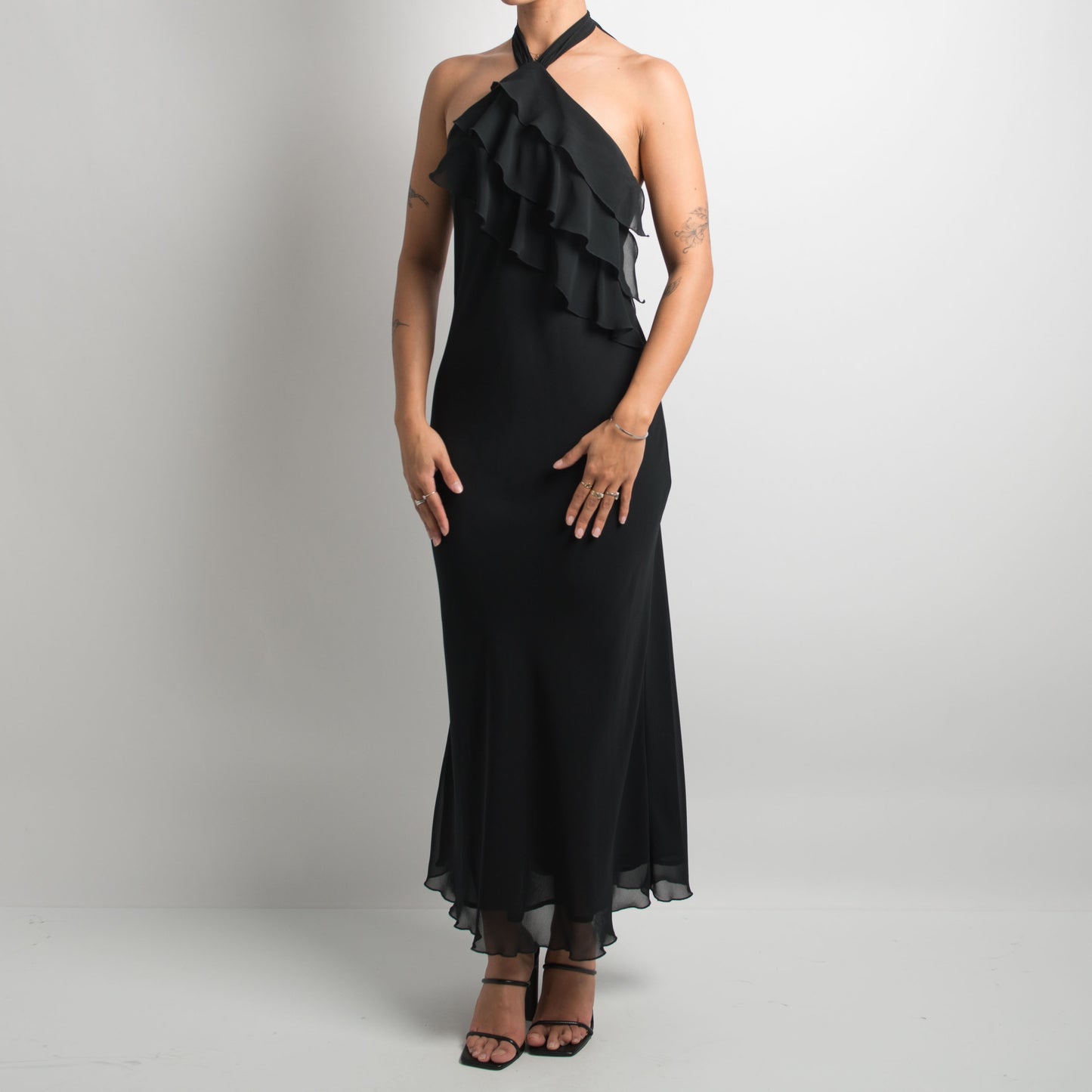 BLACK HALTERNECK EVENING DRESS