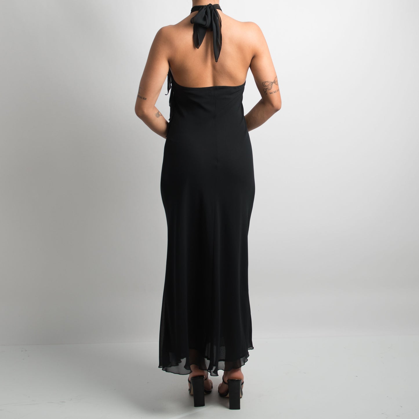 BLACK HALTERNECK EVENING DRESS