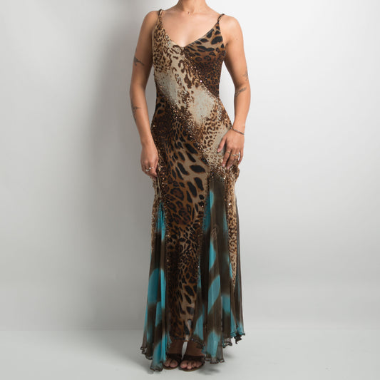 ANIMAL PRINT BEADED GOWN