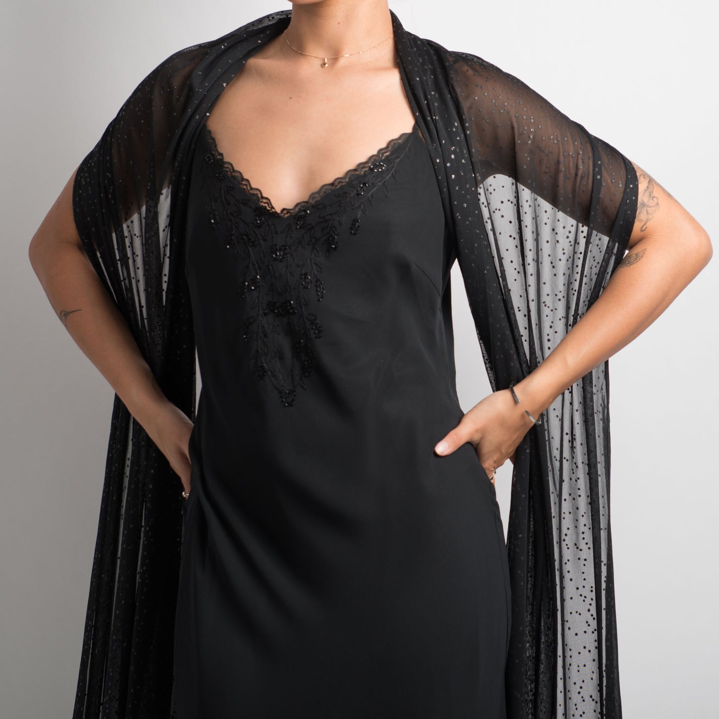 SHEER BLACK EVENING SHAWL / SCARF