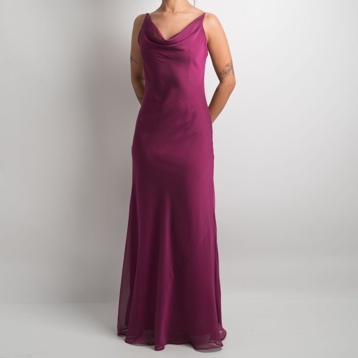 PLUM COWL NECK GOWN