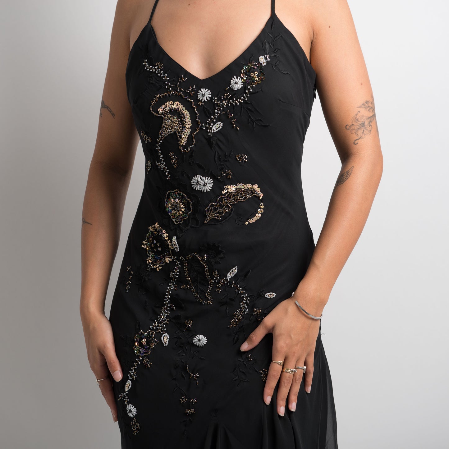 BLACK BEADED EVENING DRESS