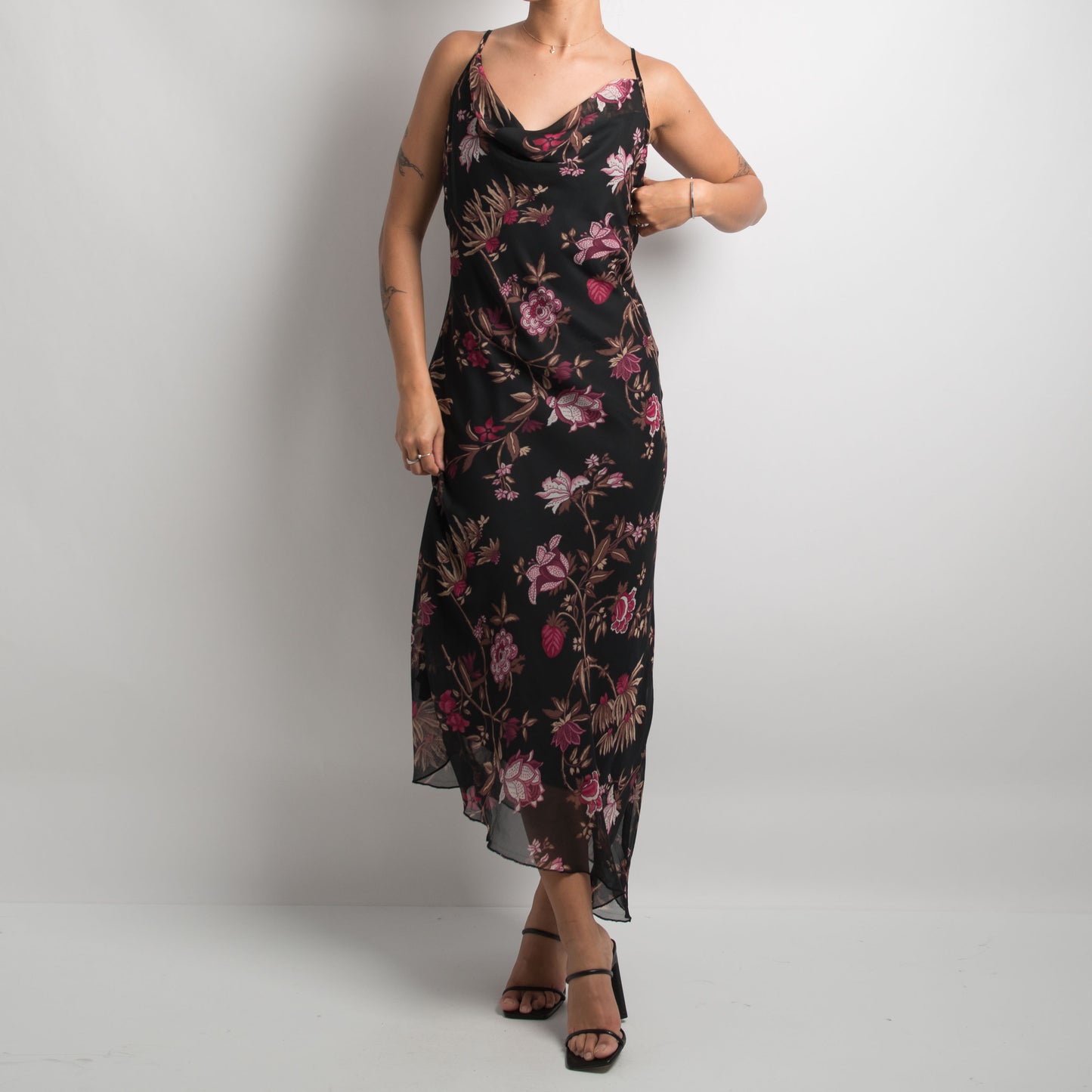 ASYMMETRIC FLORAL EVENING DRESS