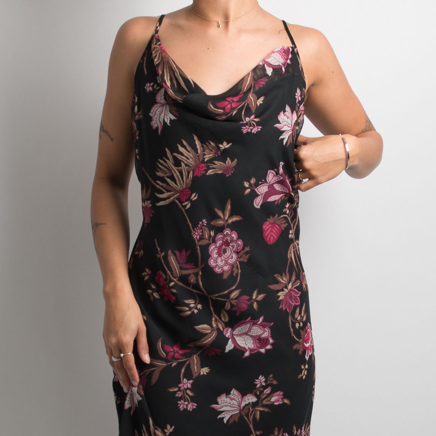 ASYMMETRIC FLORAL EVENING DRESS