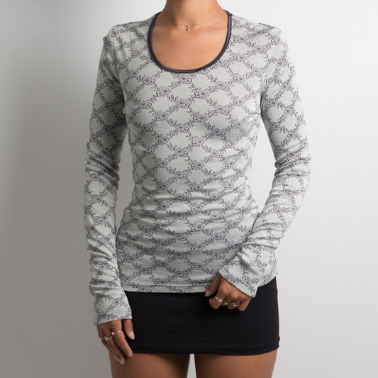 GREY SLINKY FLORAL LONG SLEEVE