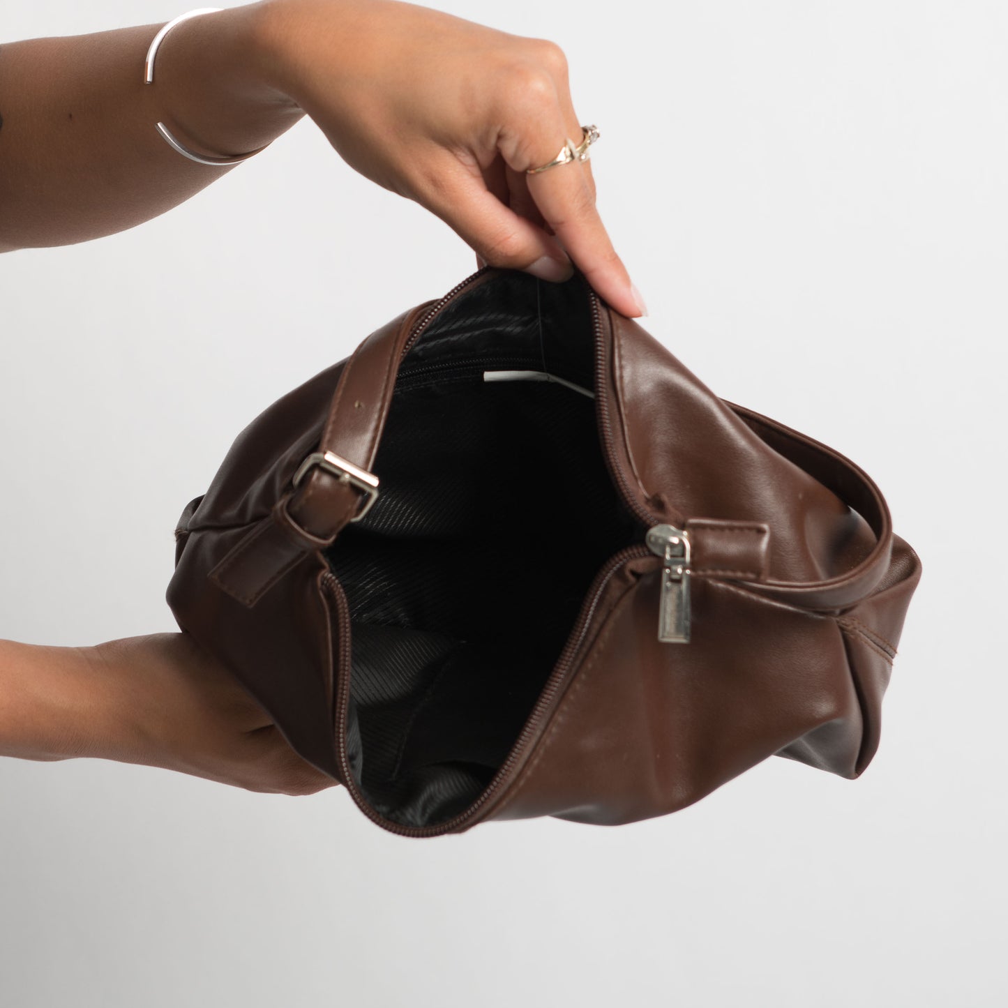 DARK BROWN FAUX LEATHER BAG