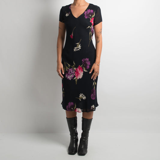 ROBE MIDI À FLEURS NOIRES