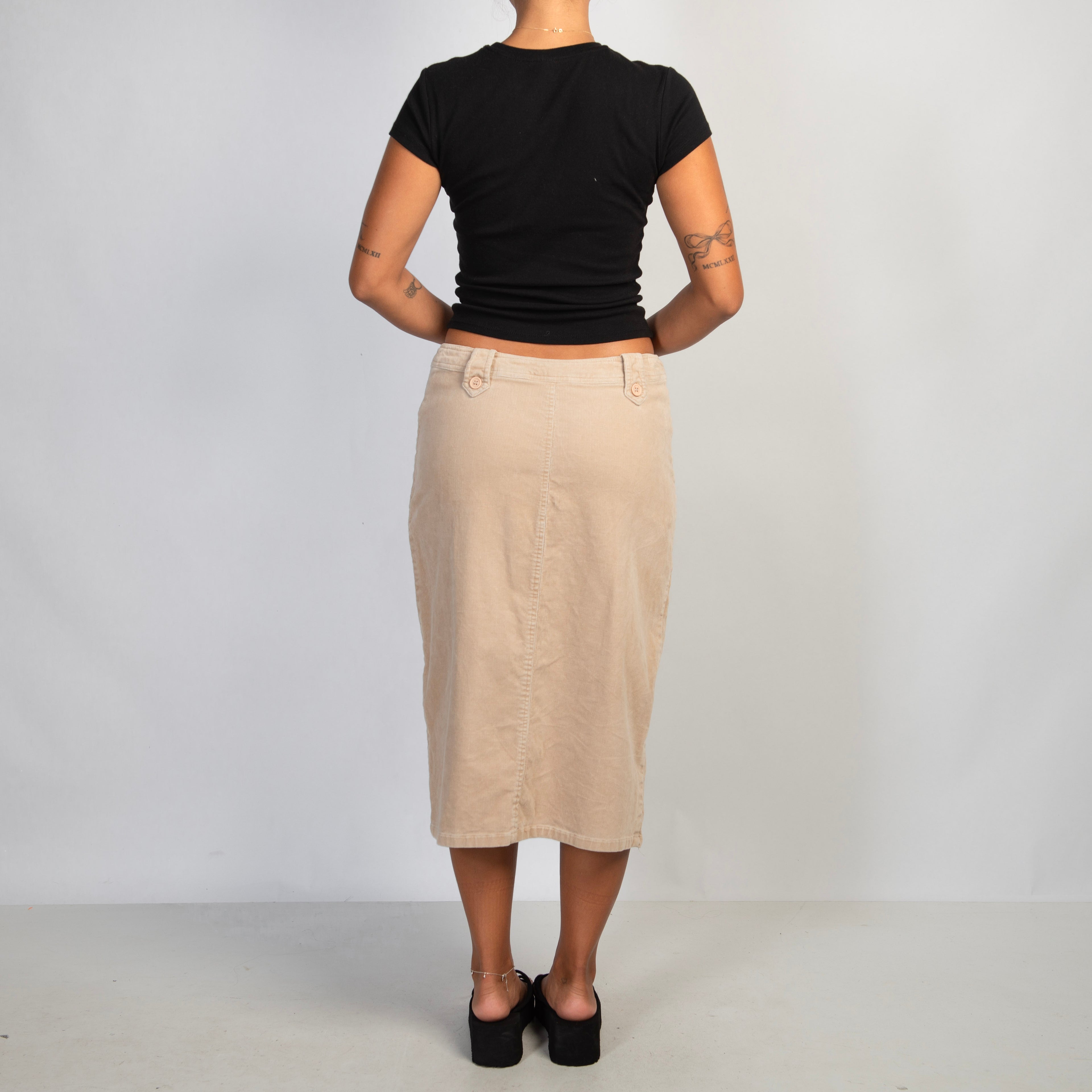 BEIGE CORDUROY MIDI SKIRT