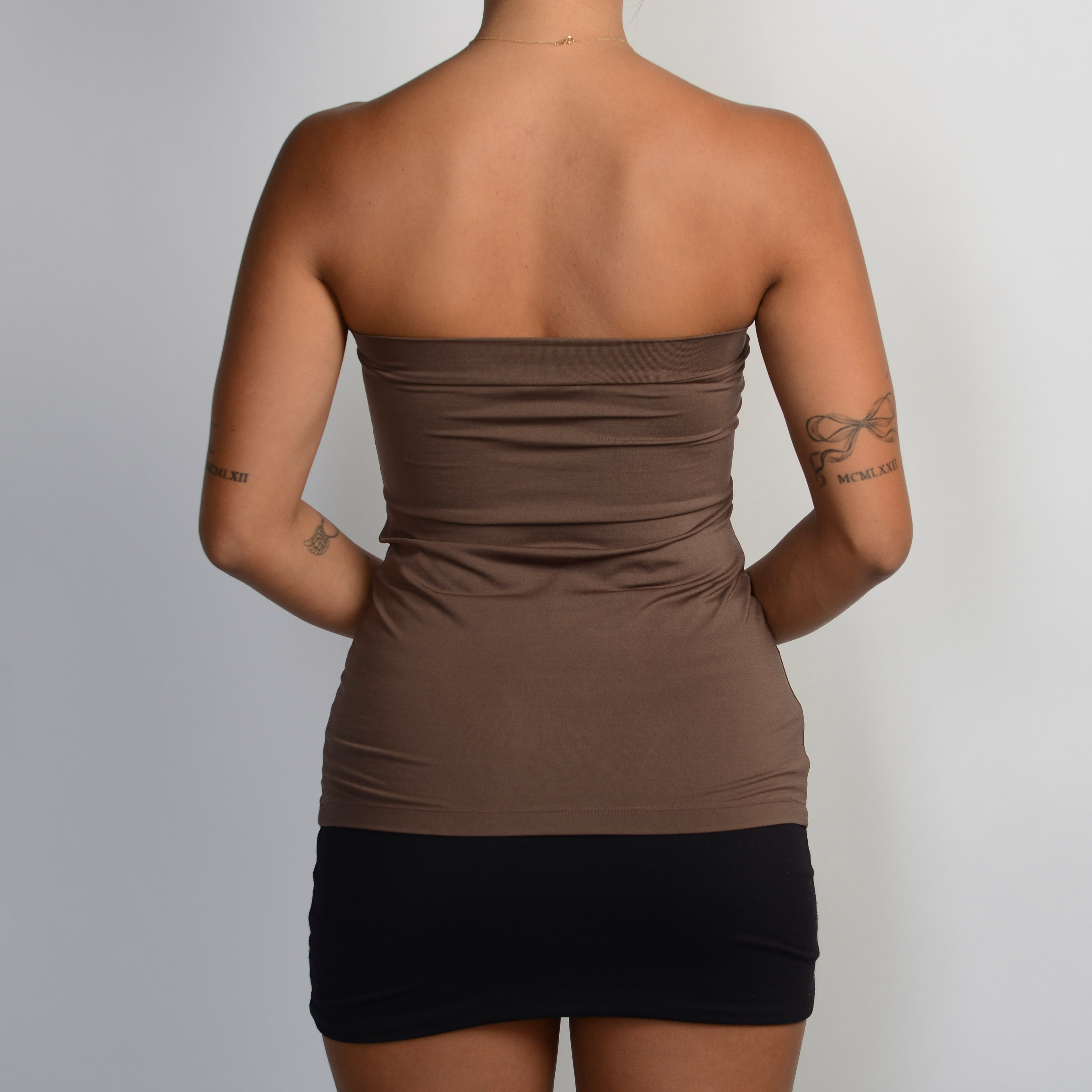 BROWN STRAPLESS TOP