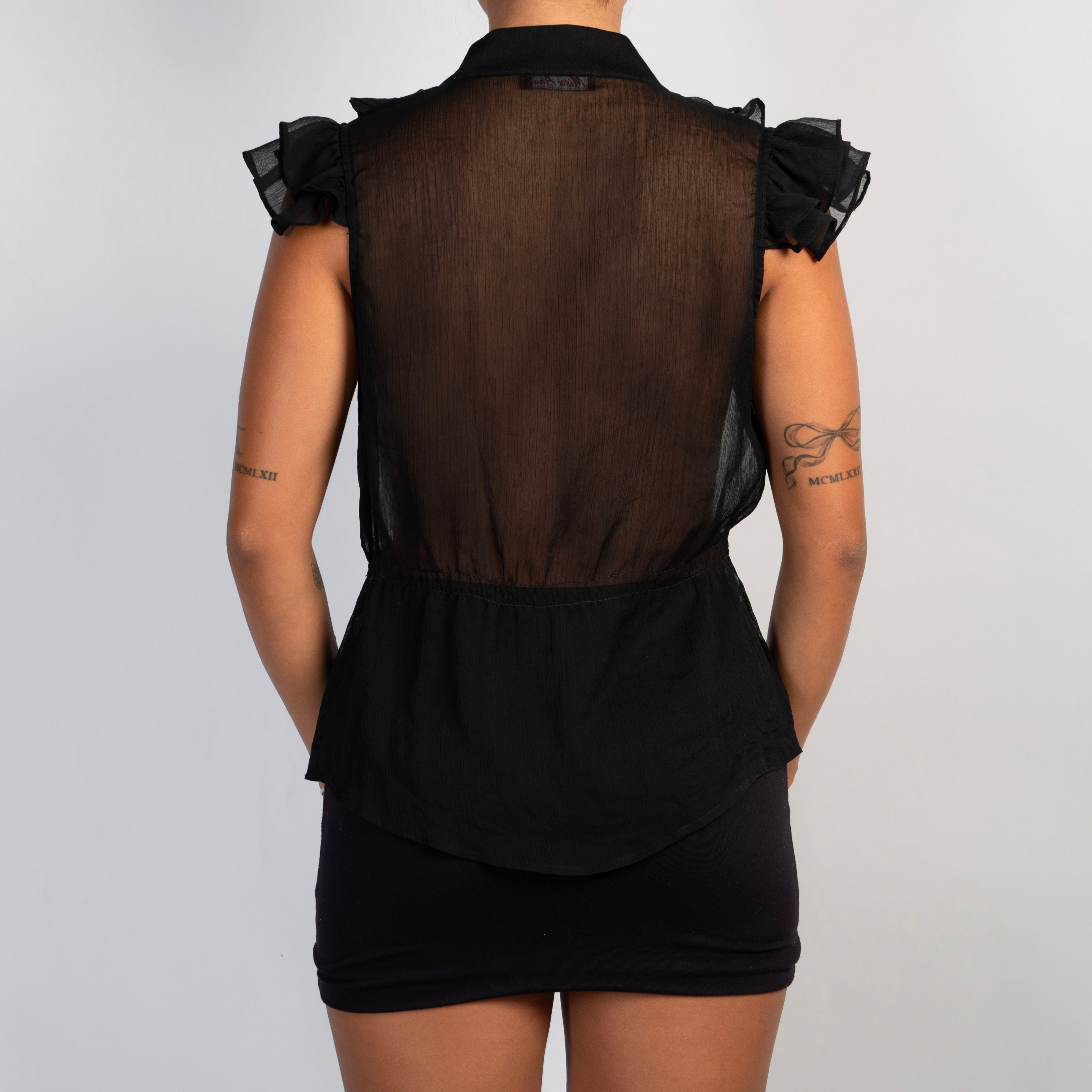 SHEER BLACK RUFFLE BLOUSE