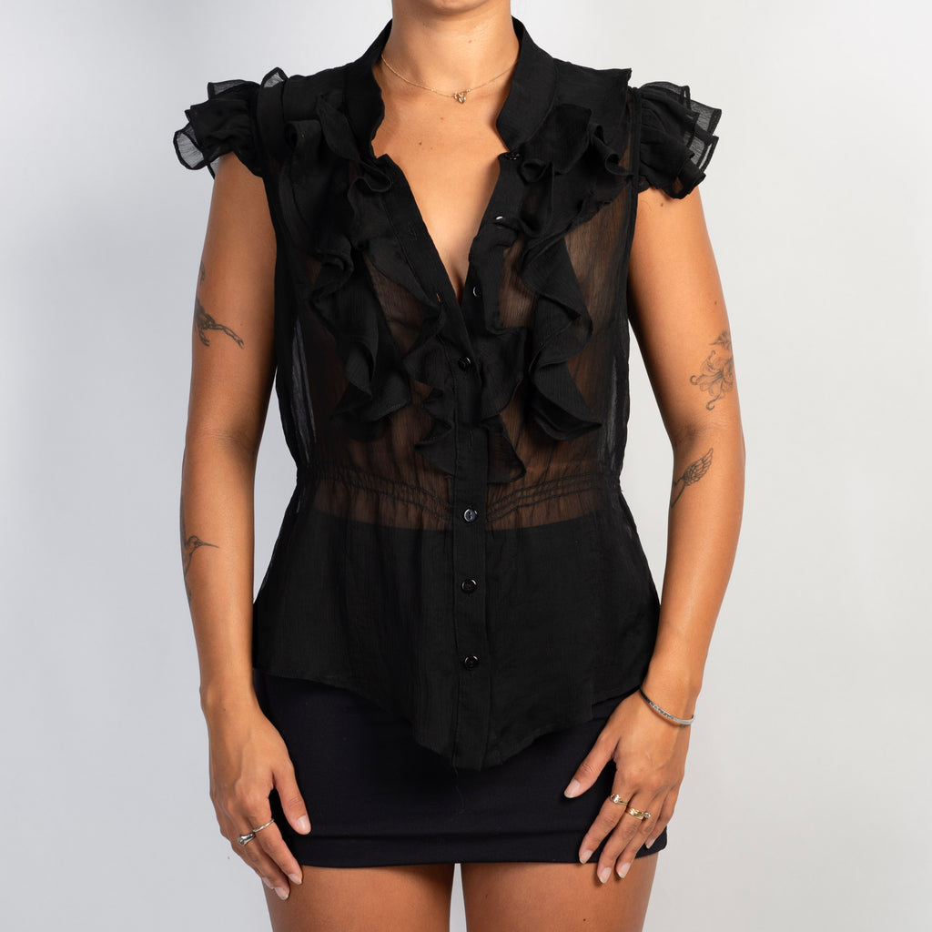 SHEER BLACK RUFFLE BLOUSE