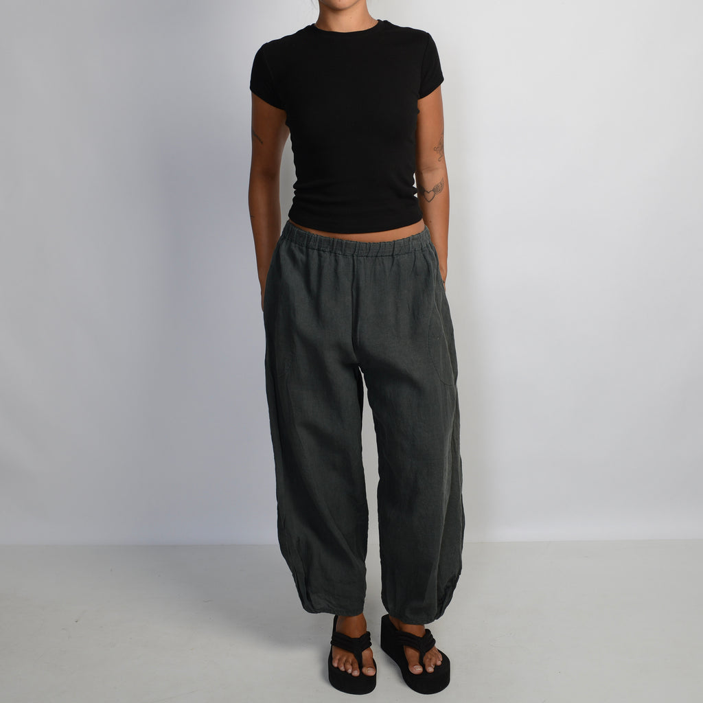 DARK GREEN LINEN PANTS