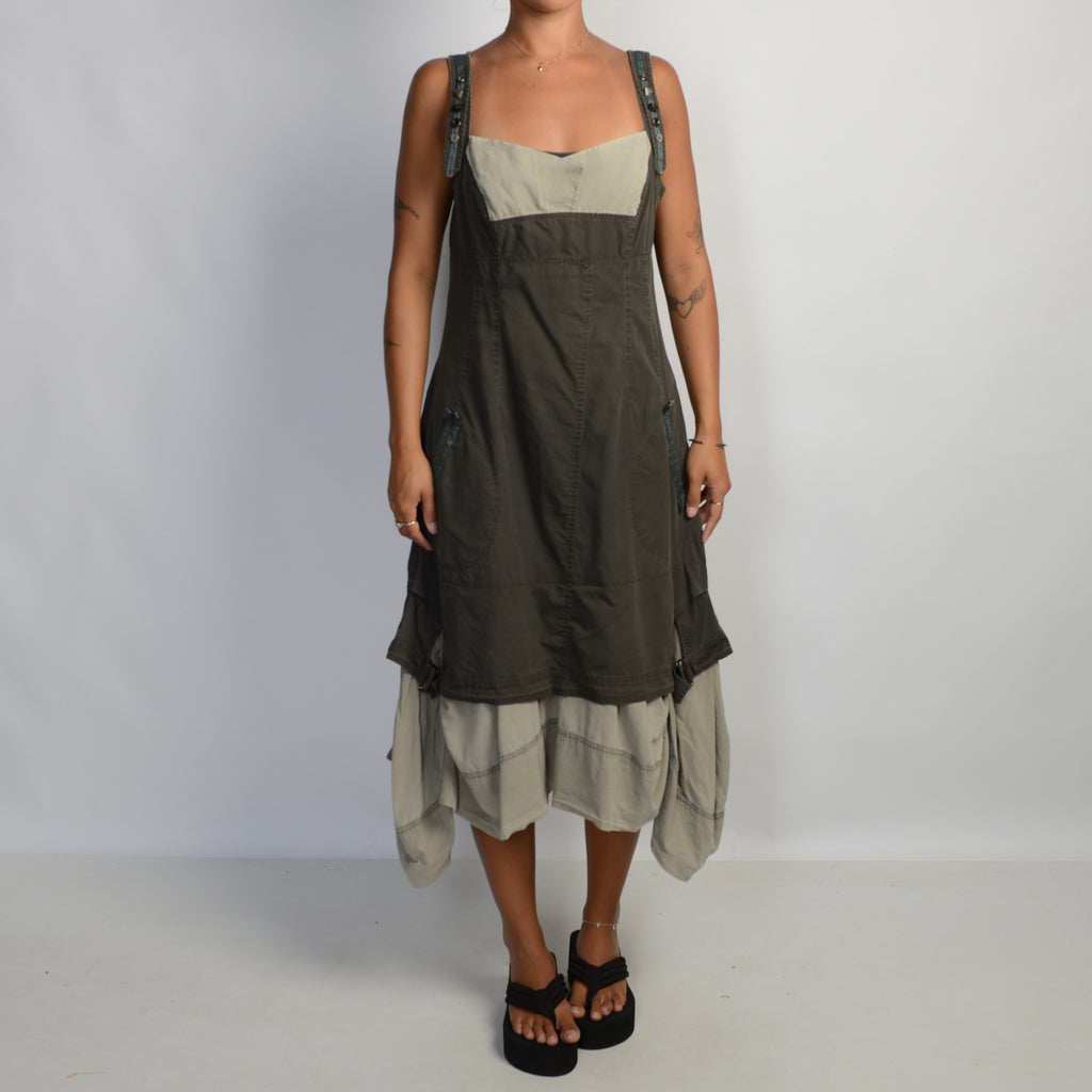 KHAKI LAYERED MIDI DRESS