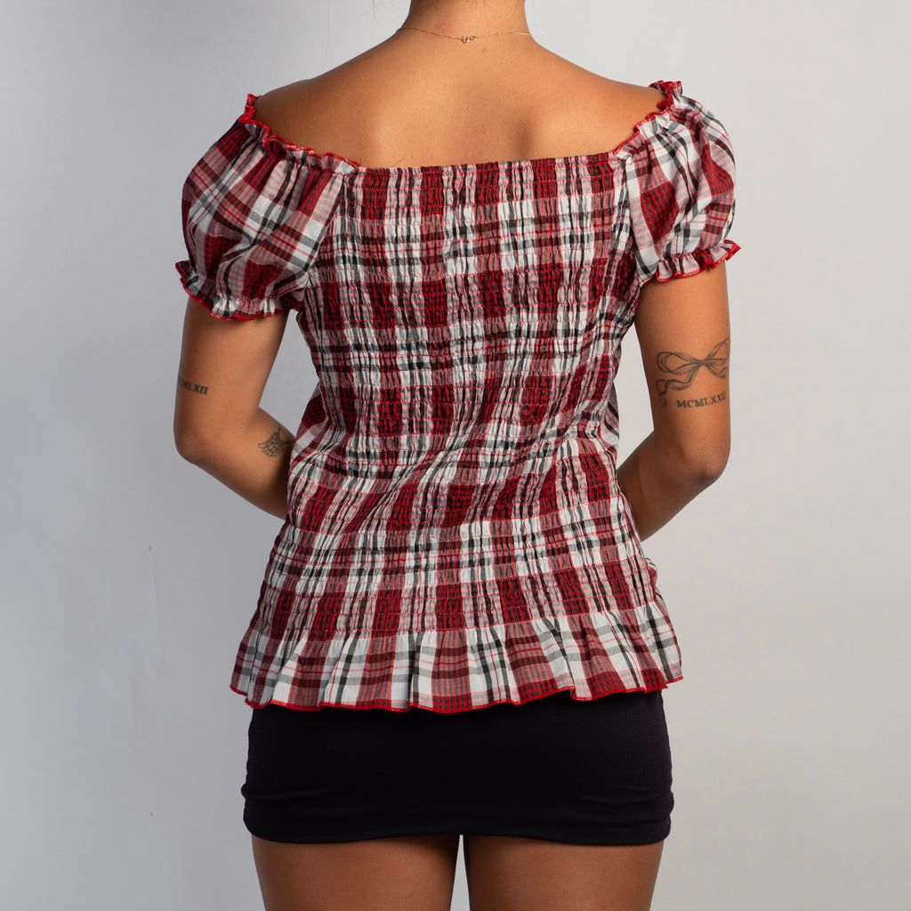 RED PLAID RUFFLE TOP