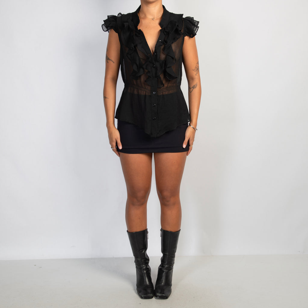 SHEER BLACK RUFFLE BLOUSE