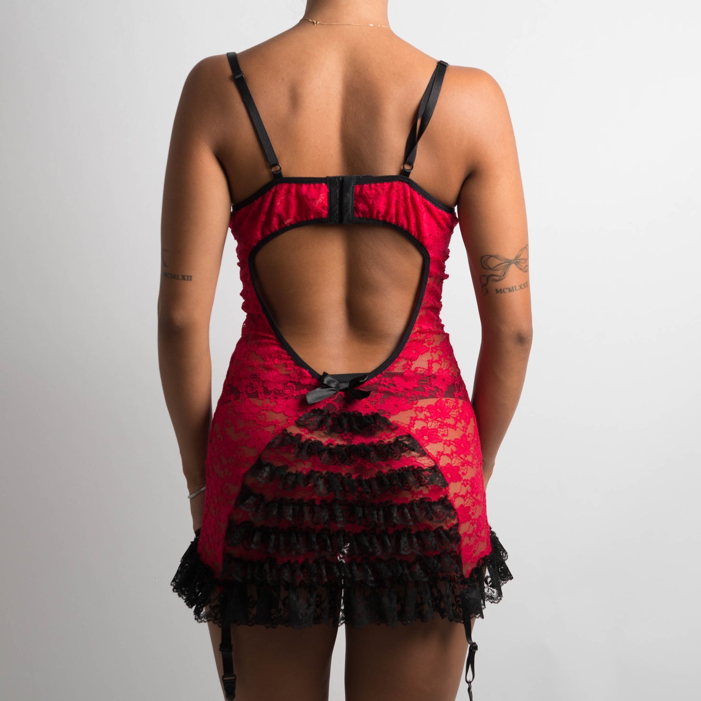 RED LACE BUSTIER DRESS