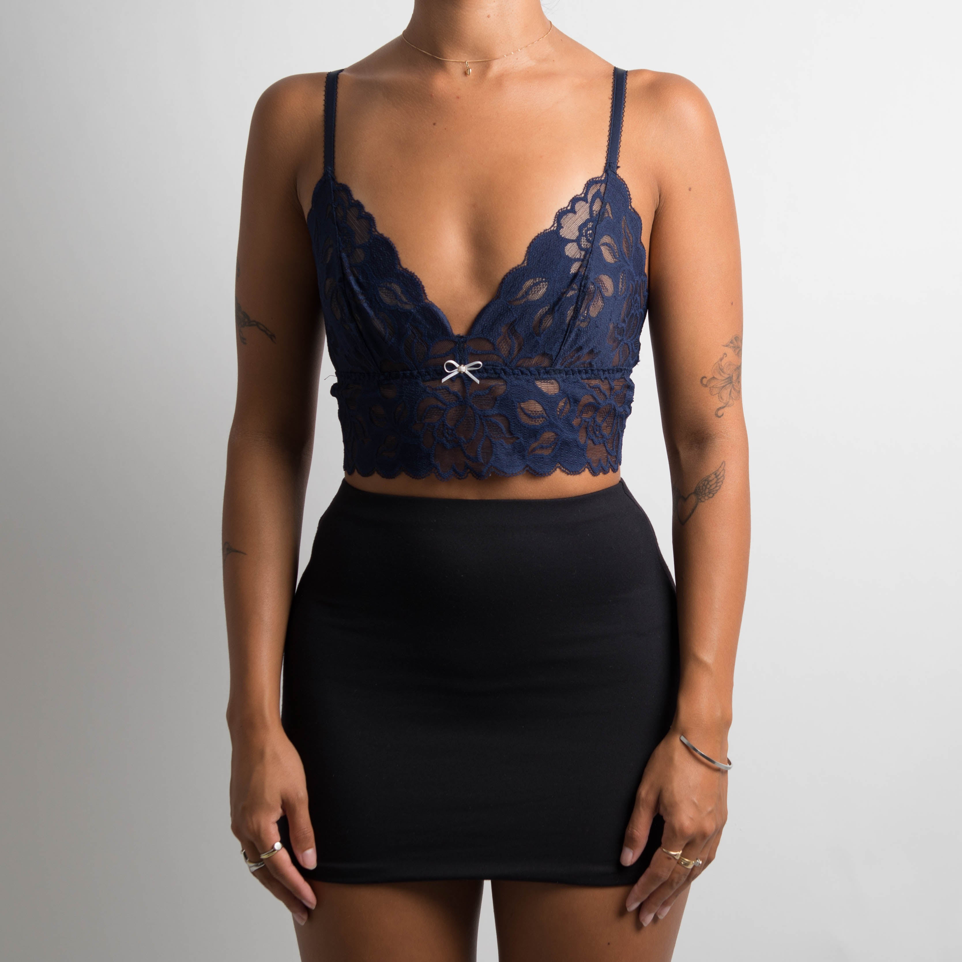 NAVY LACE CROP