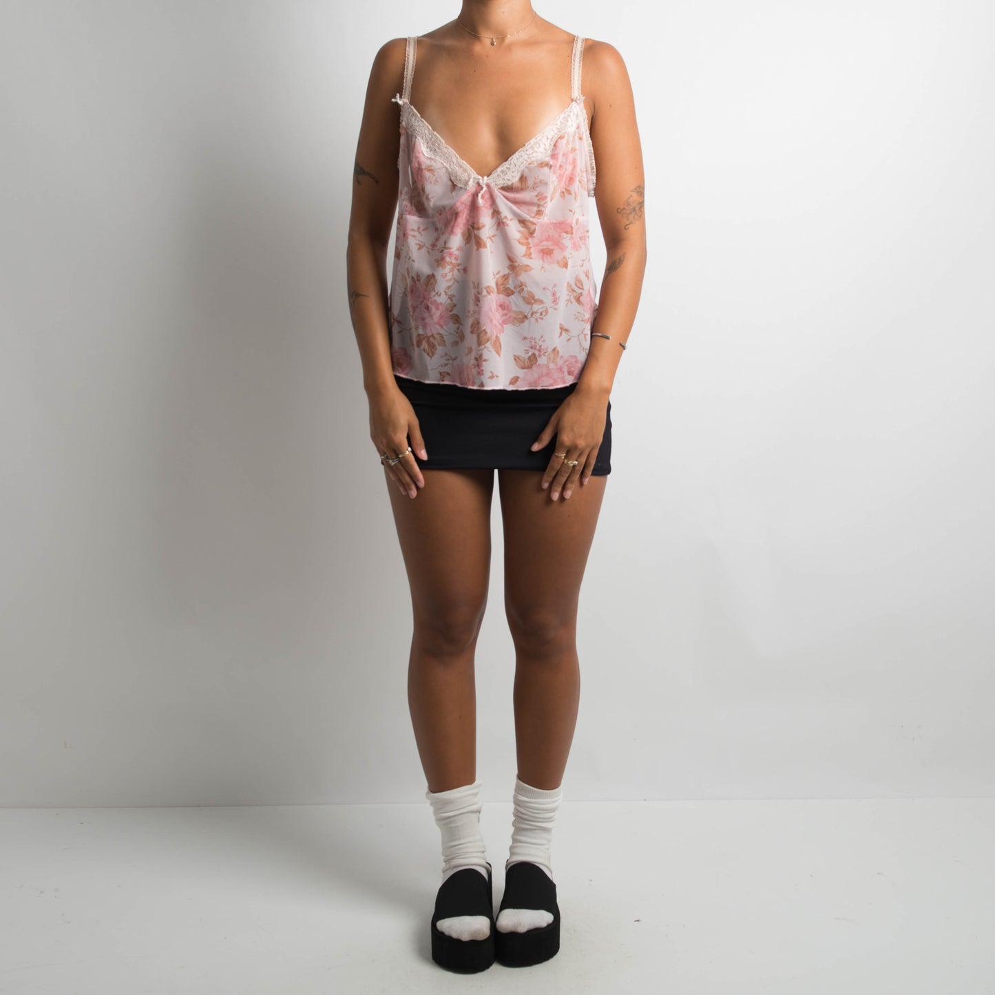 PINK MESH FLORAL CAMISOLE