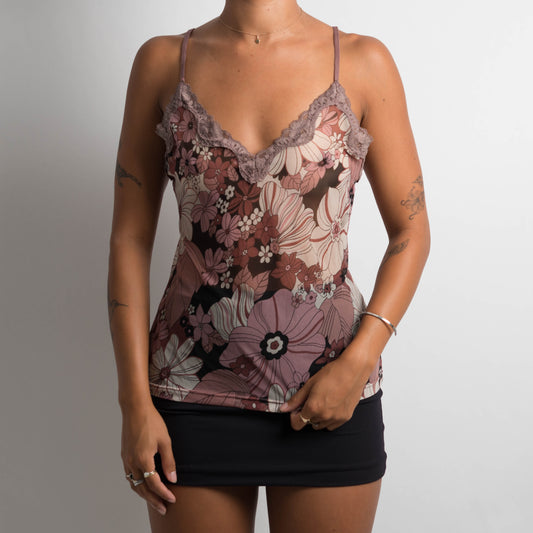 MAUVE FLORAL MESH CAMISOLE