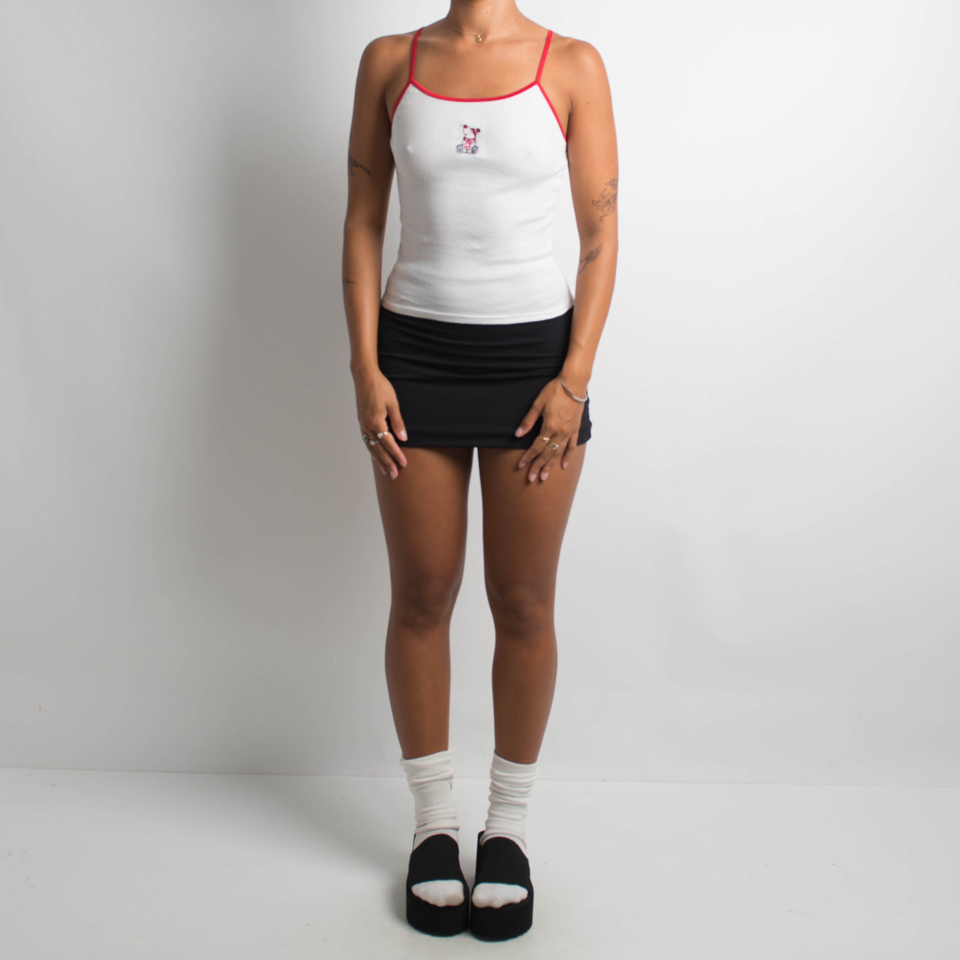 RED TRIM COTTON CAMISOLE