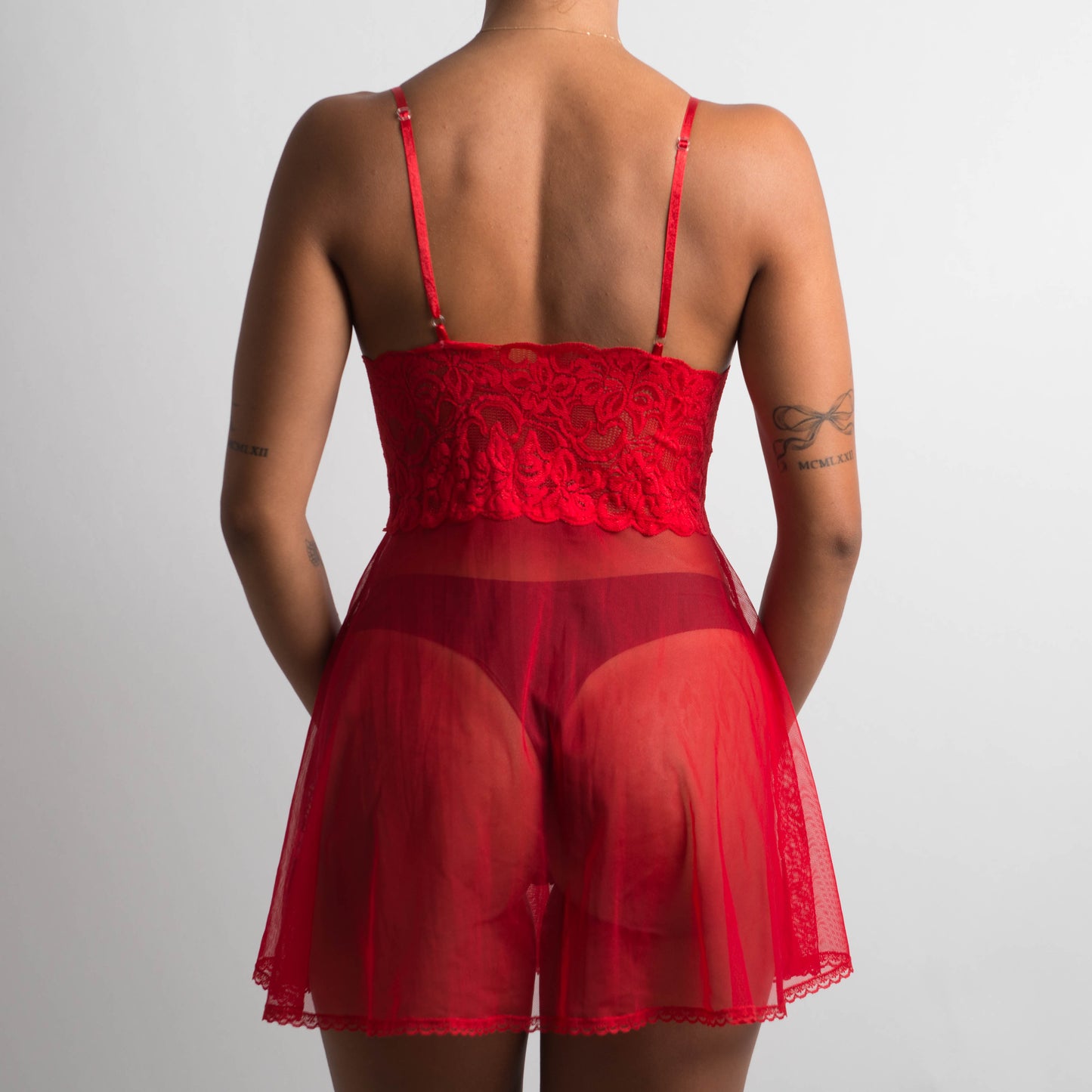 RED SHEER MESH CHEMISE