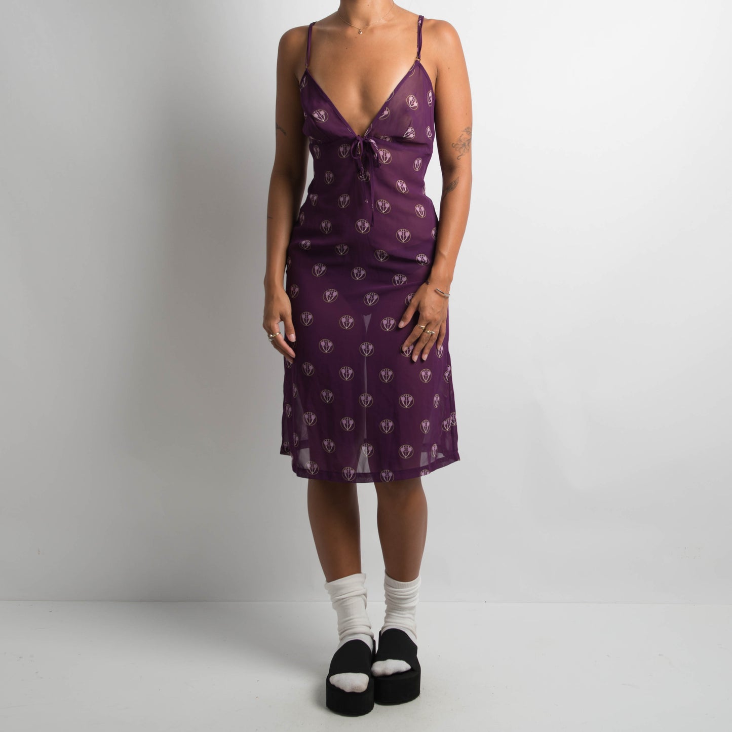 PURPLE PATTERNED MIDI DRESS