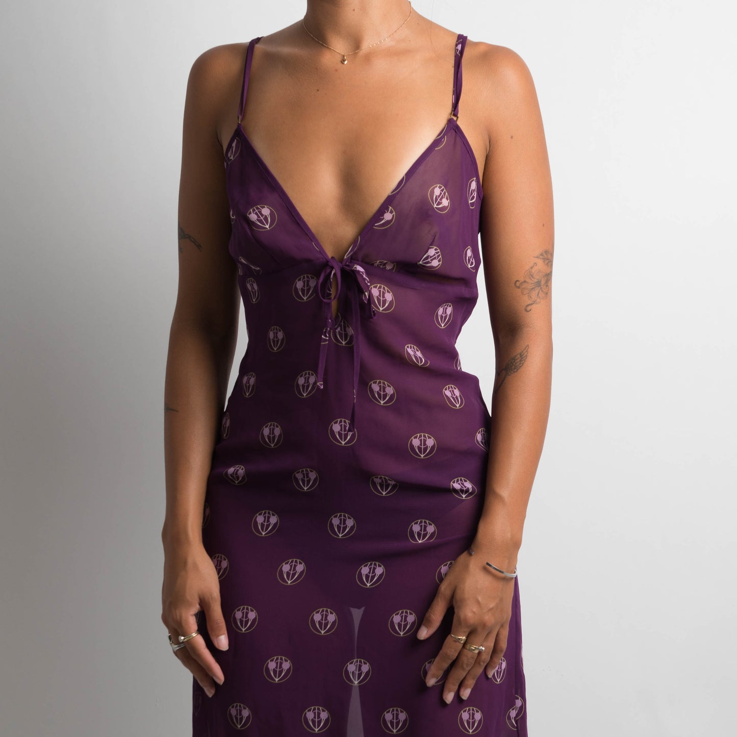 PURPLE PATTERNED MIDI DRESS