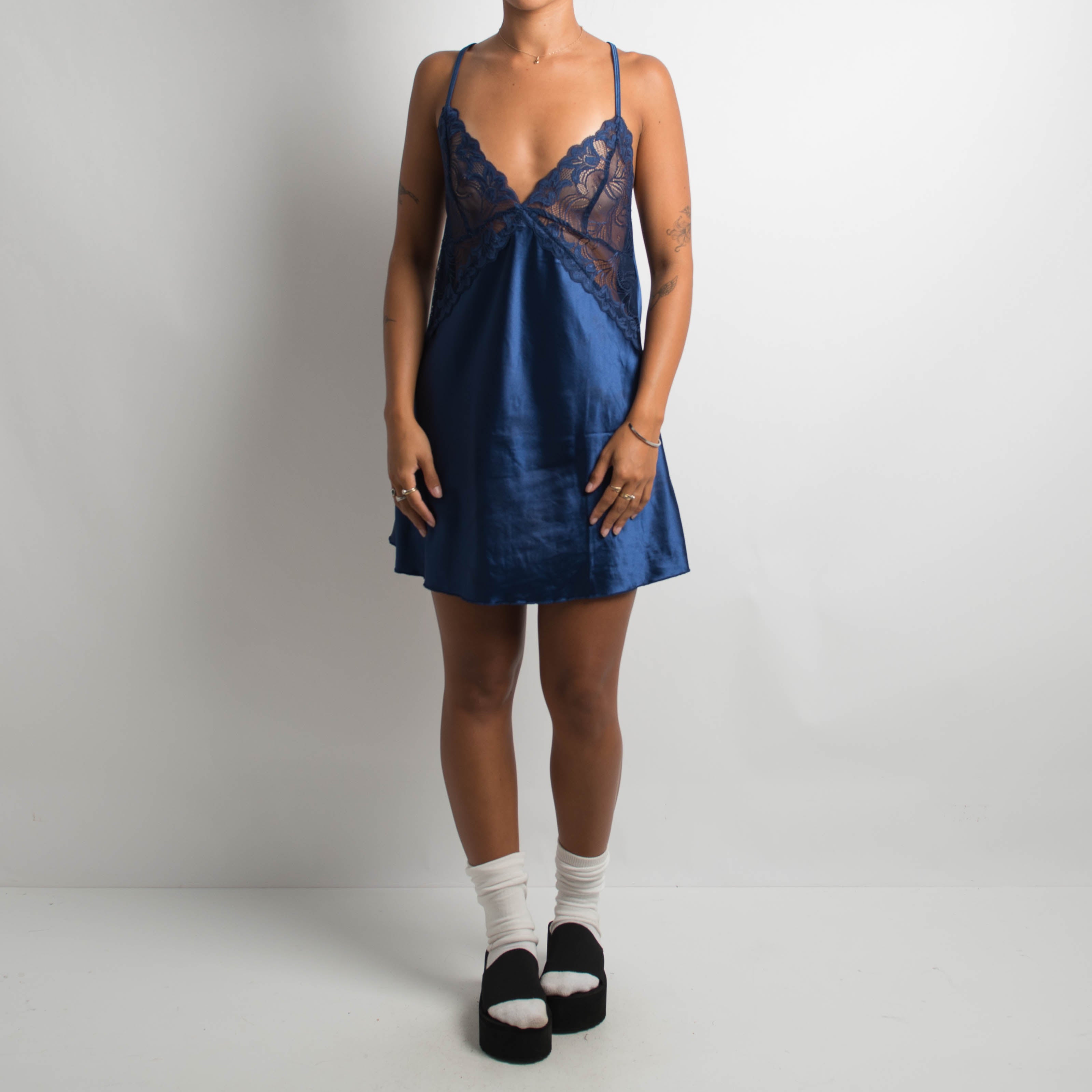NAVY SATIN CHEMISE