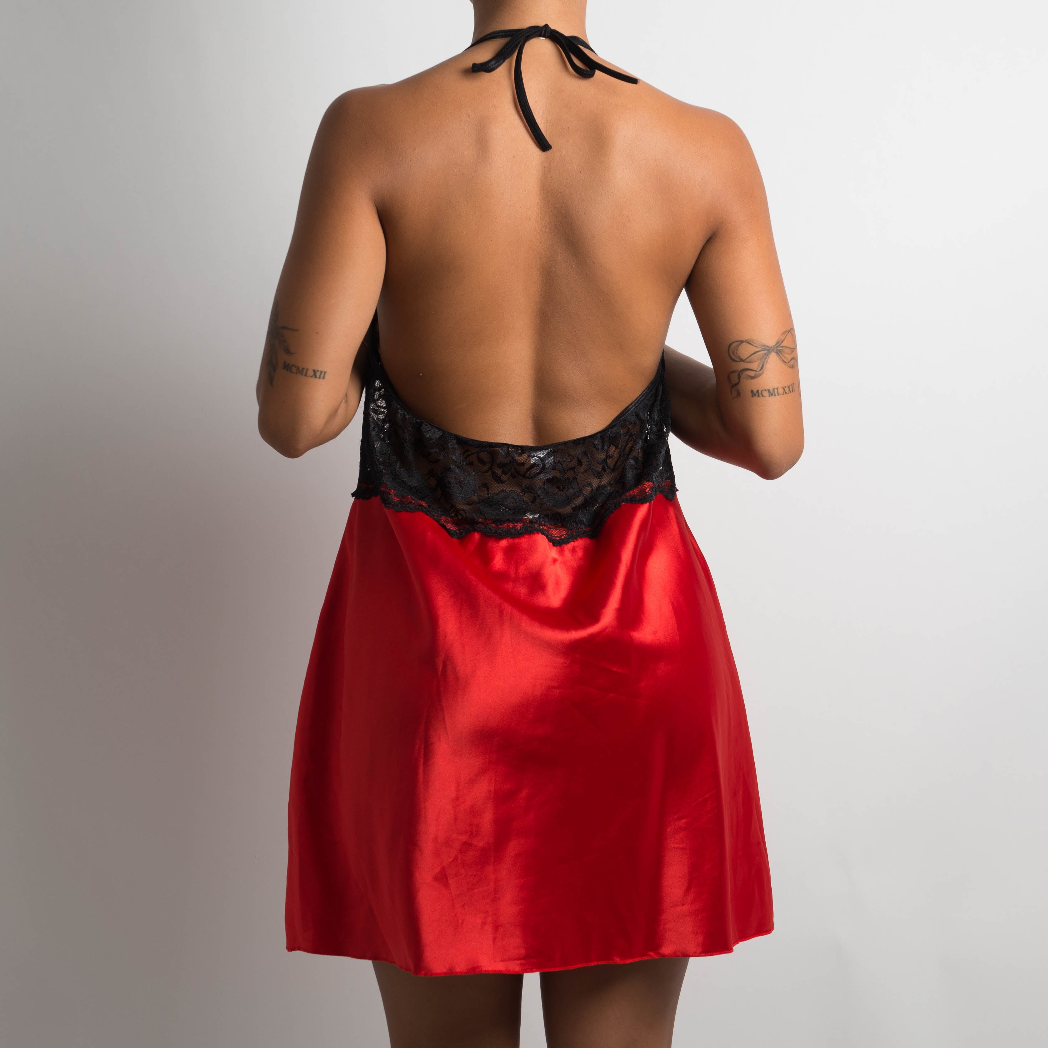RED SATIN HALTERNECK CHEMISE