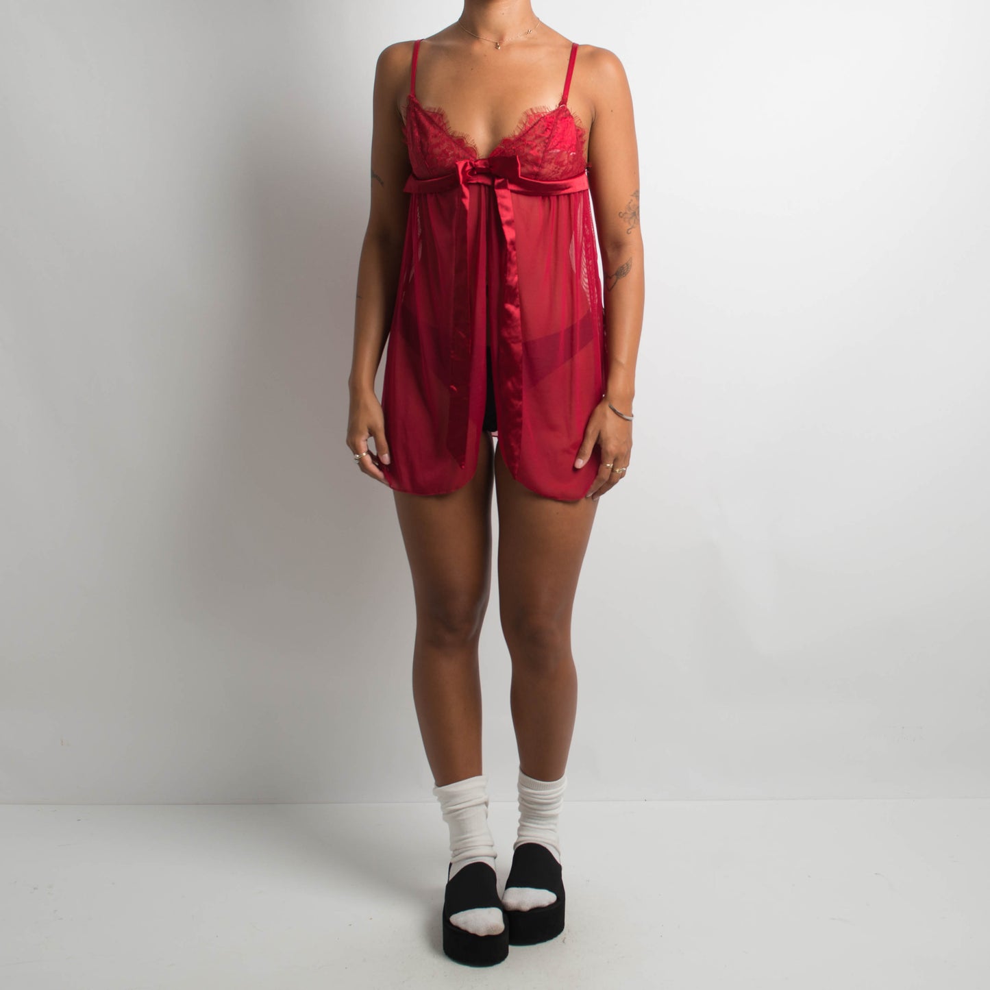 RED SPLIT FRONT BABYDOLL