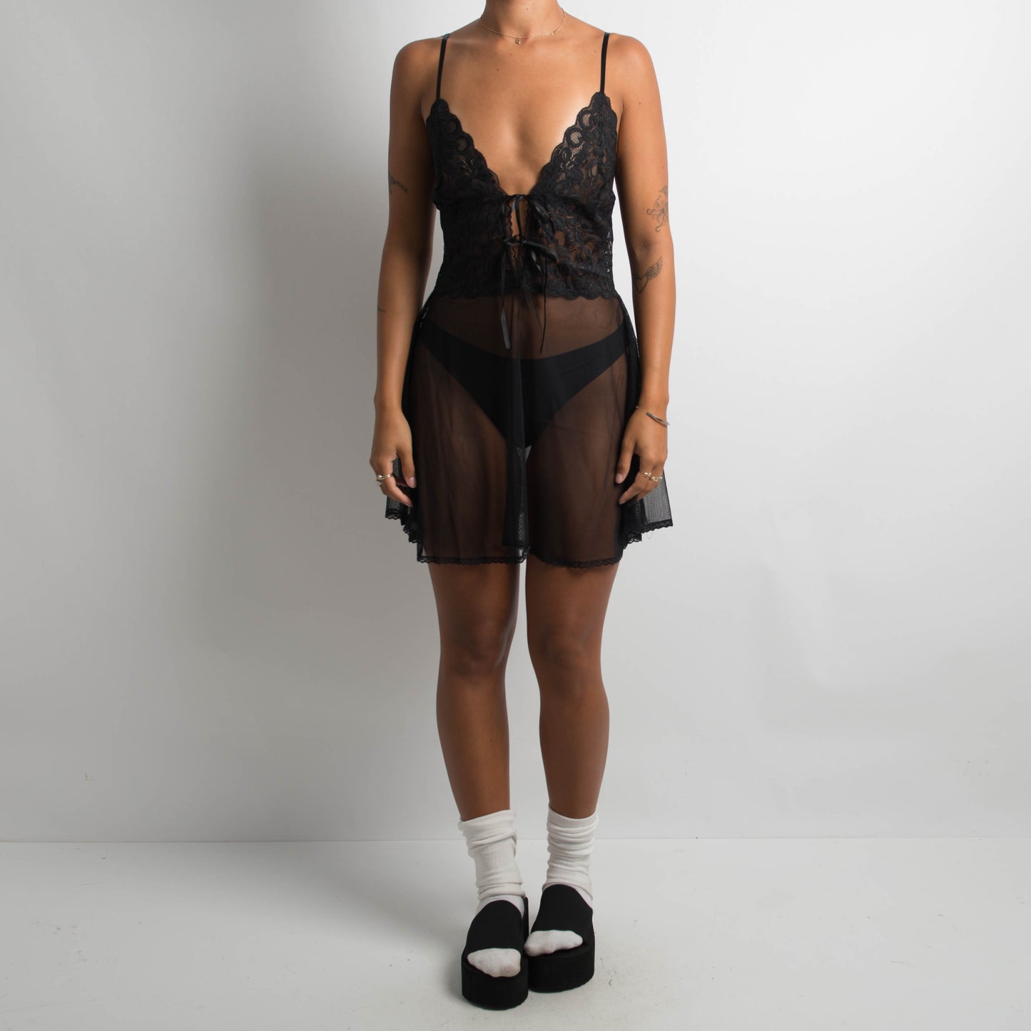 BLACK SHEER MESH CHEMISE